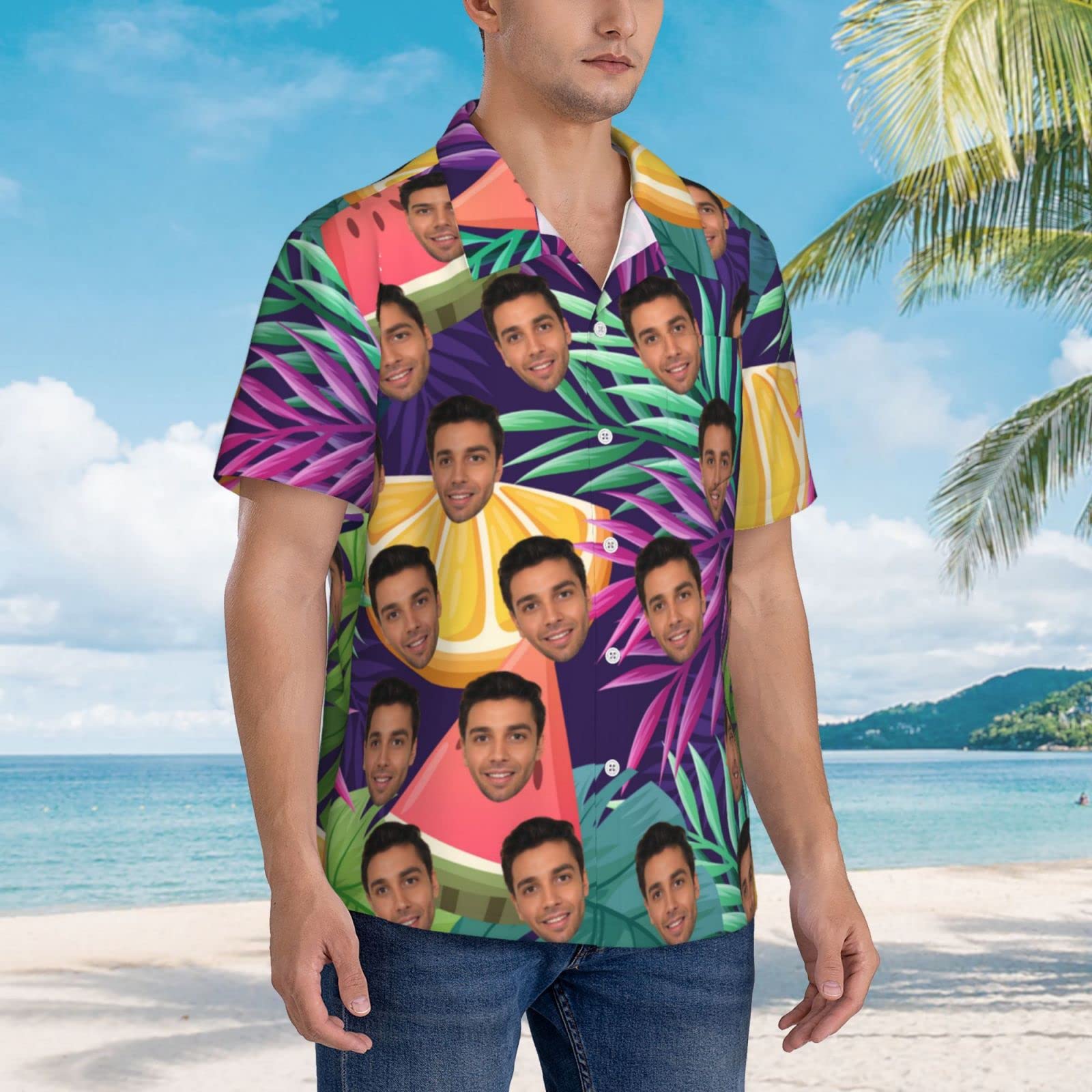 Custom Hawaiian Shirts for Men - Personalized Photo Short Sleeve Button Down Shirts with Face Print | Unique Gifts for Boyfriend, Husband, Father & Son | Beach Party, Vacation & Summer Outfit