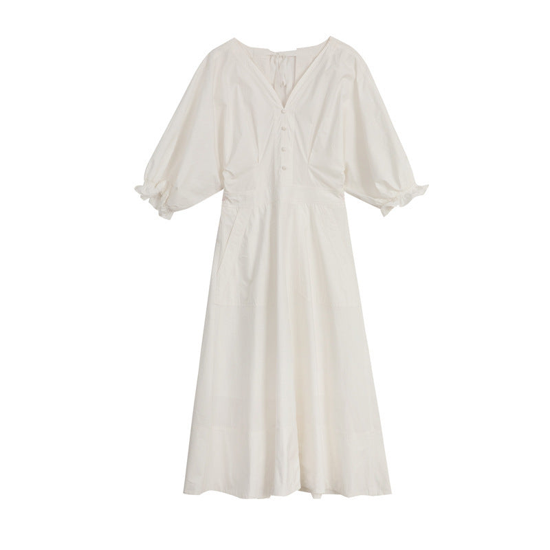 Women's Summer Dress with V-Neck & Puff Sleeves - Flowy Casual Sundress for Beach, Party & Everyday Wear