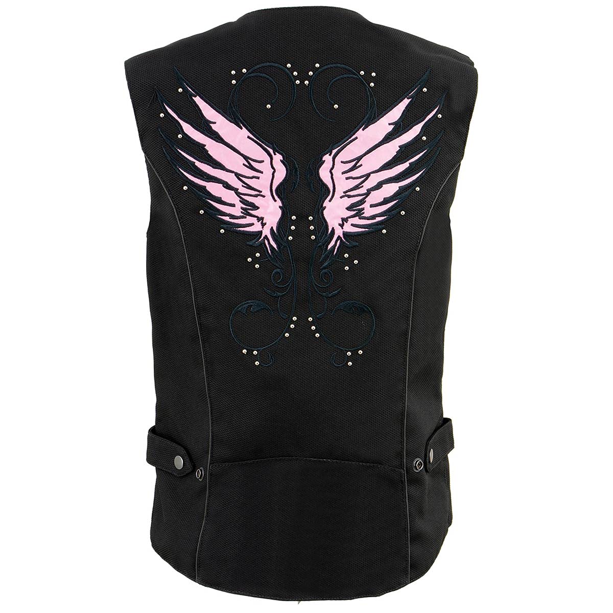 Milwaukee Leather SH1955 Women's Black Textile Vest with Wing Embroidery - Stylish Motorcycle Riding Gear for Ladies Bikers & Outdoor Adventures