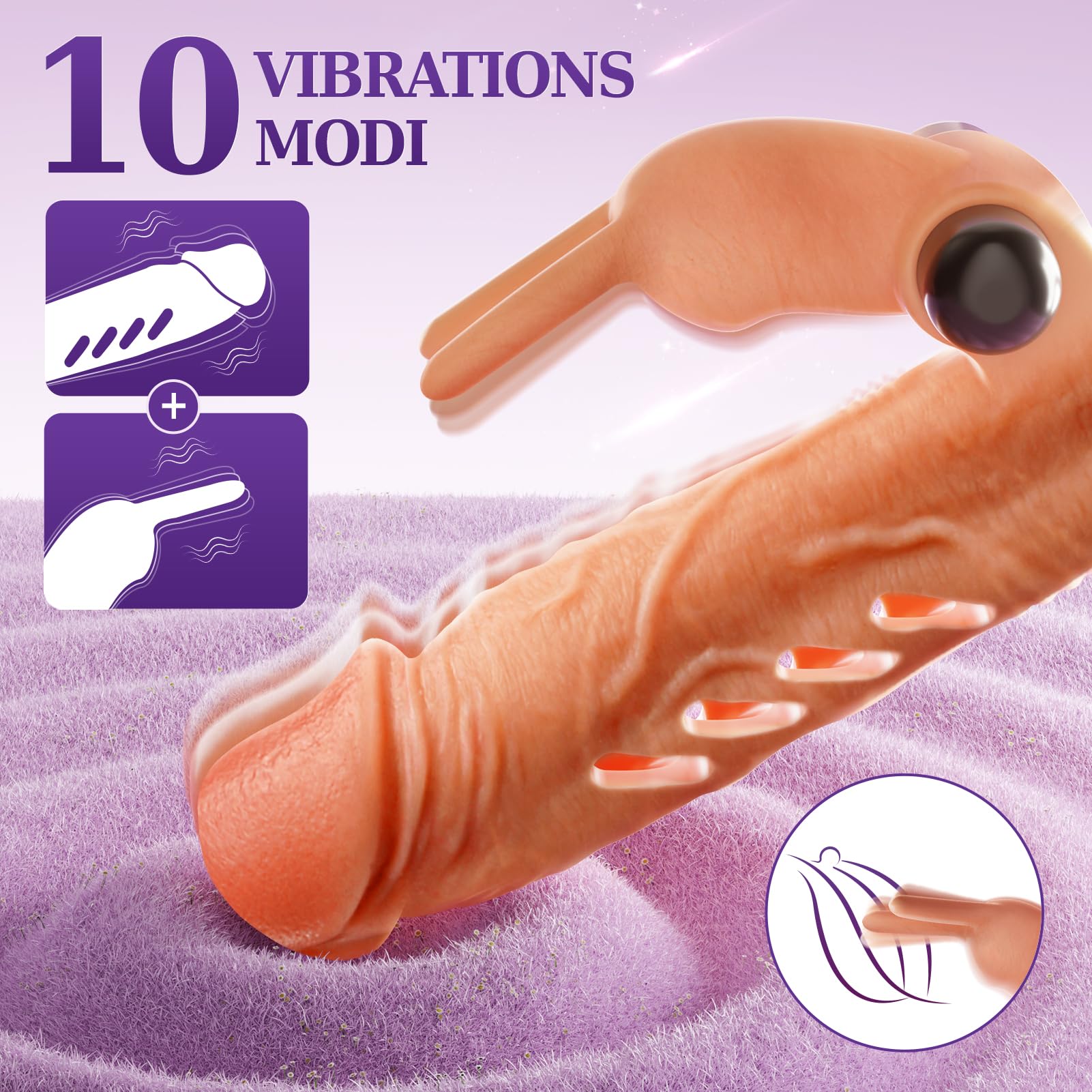 Realistic Penis Vibrator Ring for Men - 10 Powerful Vibration Modes, Couples Sex Toy for Enhanced Pleasure - Perfect for Date Nights & Spicing Up Your Relationship