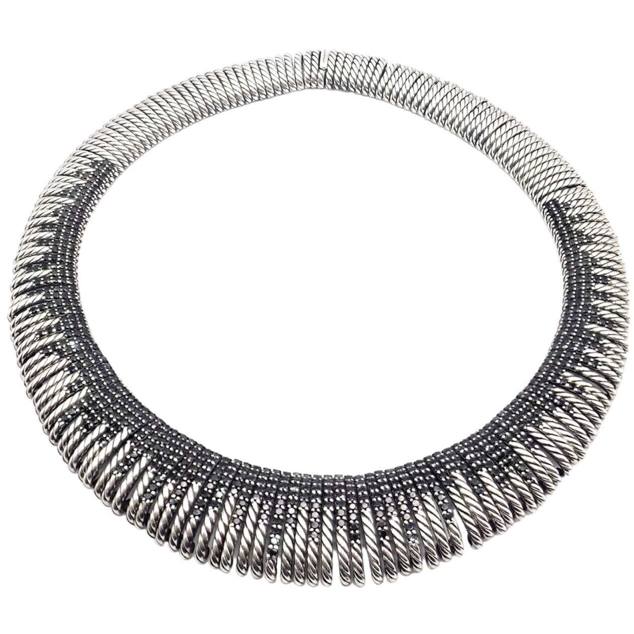 Authentic David Yurman Sterling Silver Tempo Black Spinel Large Collar Necklace for Women | Elegant Statement Jewelry for Evening Wear & Special Occasions