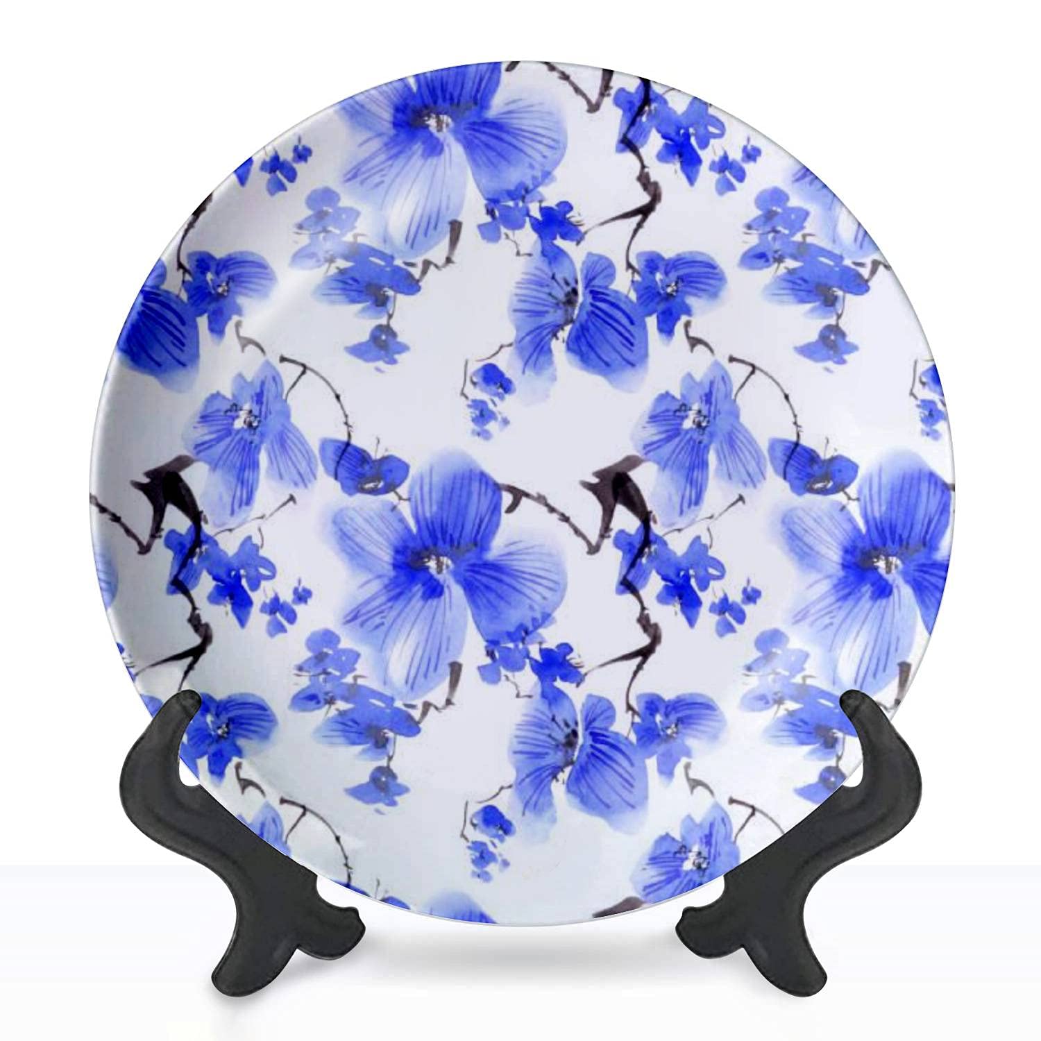 Blue Floral Ceramic Hanging Decorative Plate - 8