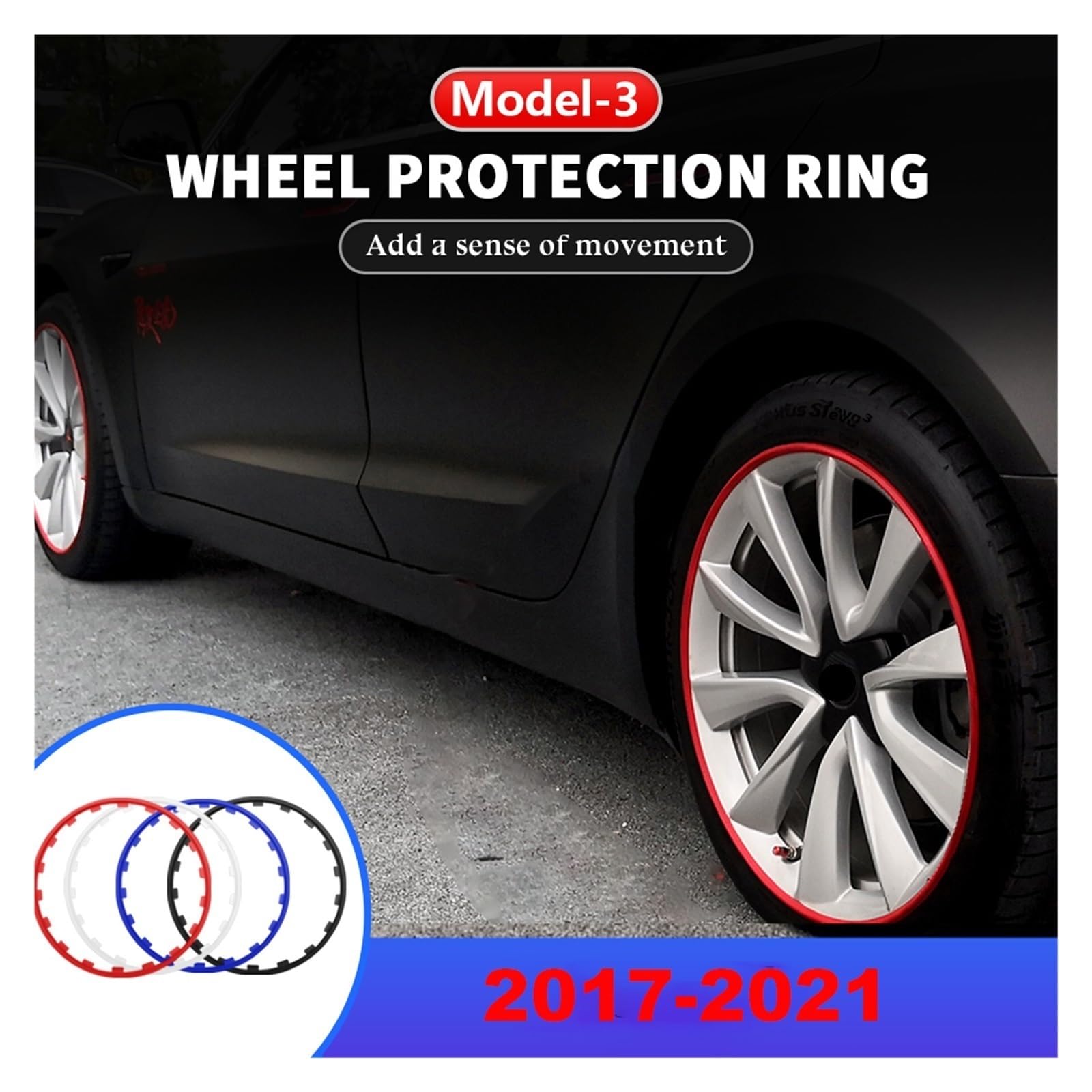 BERBO 4PCS Car Wheel Hub Rim Edge Protector Ring Strip - Rubber Tire Guard & Decor Accessories for Tesla Model 3/Y 2017-2021 - Red 19 Inch - Prevent Scratches & Enhance Style for Daily Driving & Car Shows