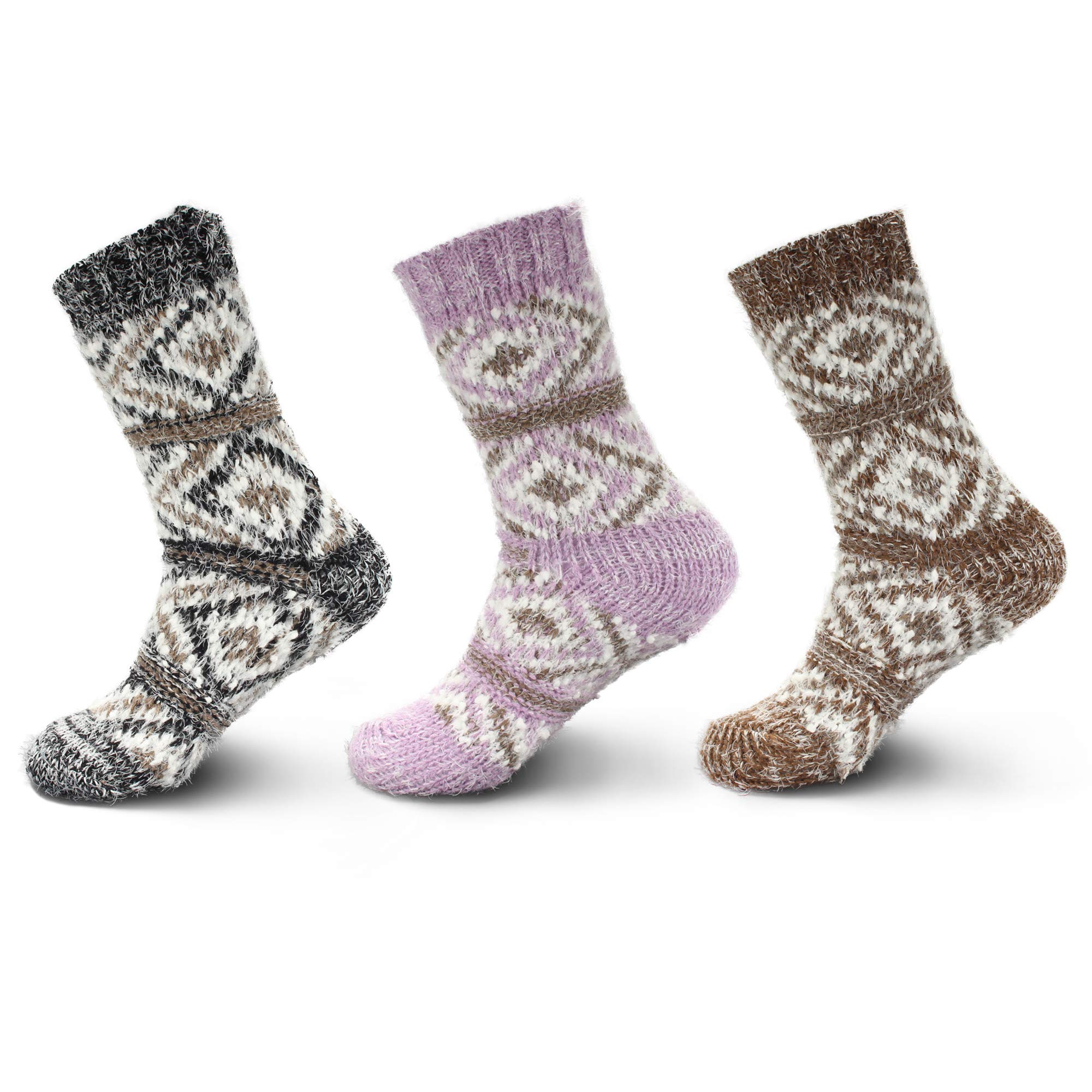 BambooMN Women's Thick Vintage Pattern Cabin Crew Socks - Warm & Comfortable Flight Attendant Socks for Travel, Work & Winter Outfits