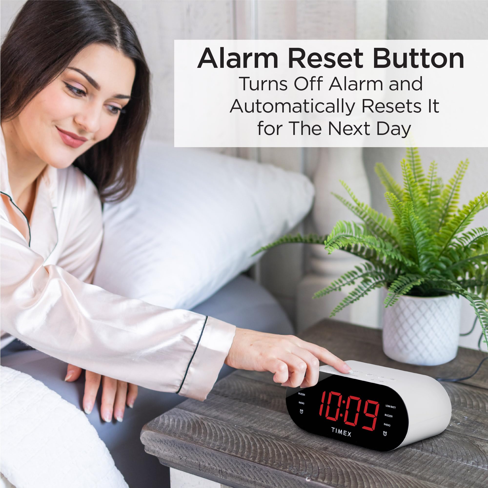 Timex T231W Digital Alarm Clock with AM/FM Radio - 20 Station Presets, Dual Alarms, Programmable Timer, Snooze & Volume Control | Perfect for Bedroom, Office and Travel Use