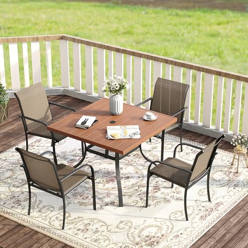 Walnut Wood-like Table/Brown Chairs