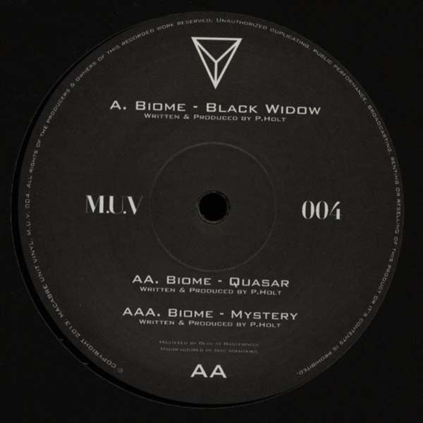 Biome – Black Widow / Quasar / Mystery 12 Macabre Unit Recordings – MUV 004 | Electronic Music Vinyl Record | Perfect for DJ Sets & Underground Music Collectors