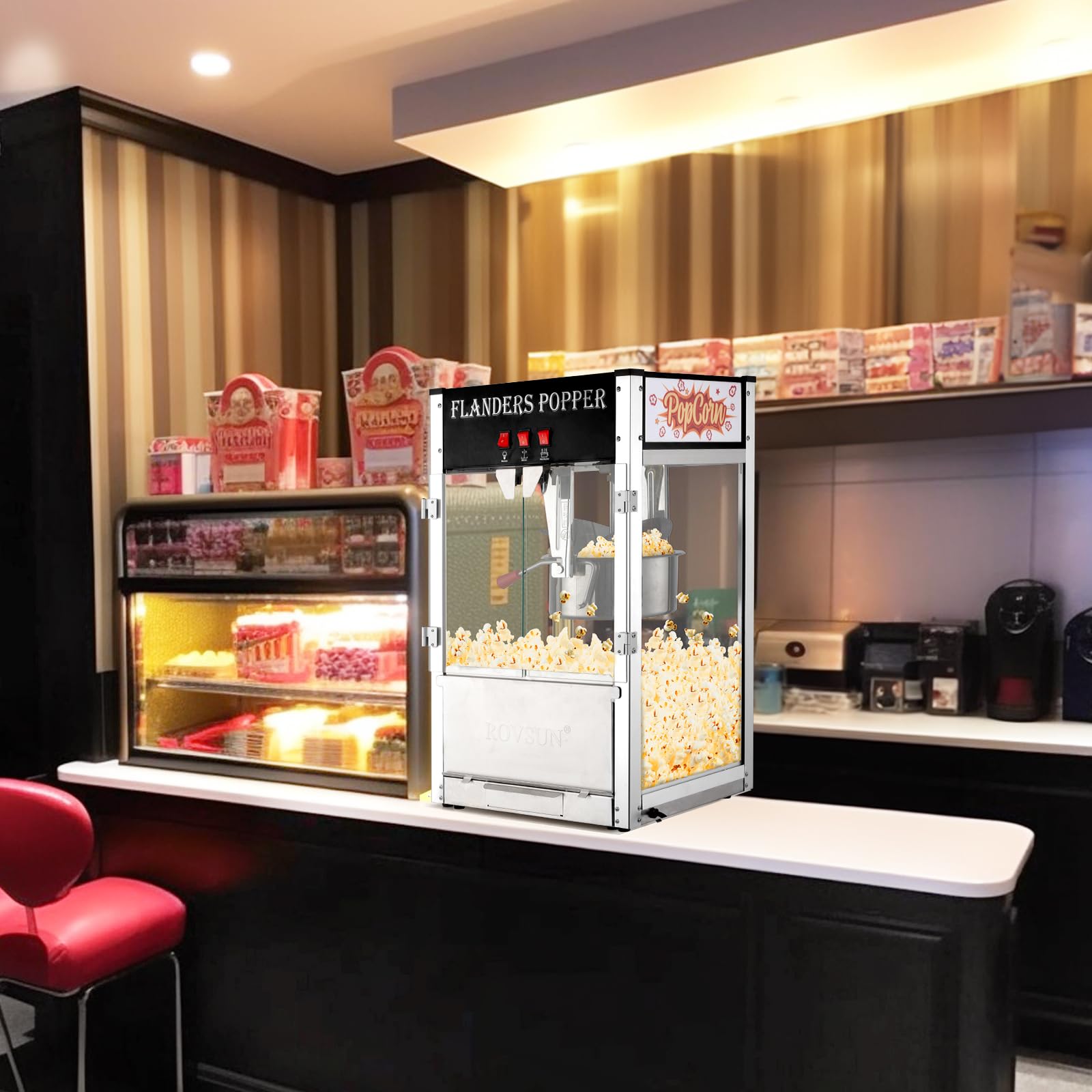 ROVSUN Commercial Popcorn Machine with 12oz Kettle - Makes 80 Cups, Stainless Steel Countertop Popcorn Popper with Scoop, Oil Spoon & 3 Cups - Perfect for Home Theater, Parties, Carnivals and Movie Nights (Black)