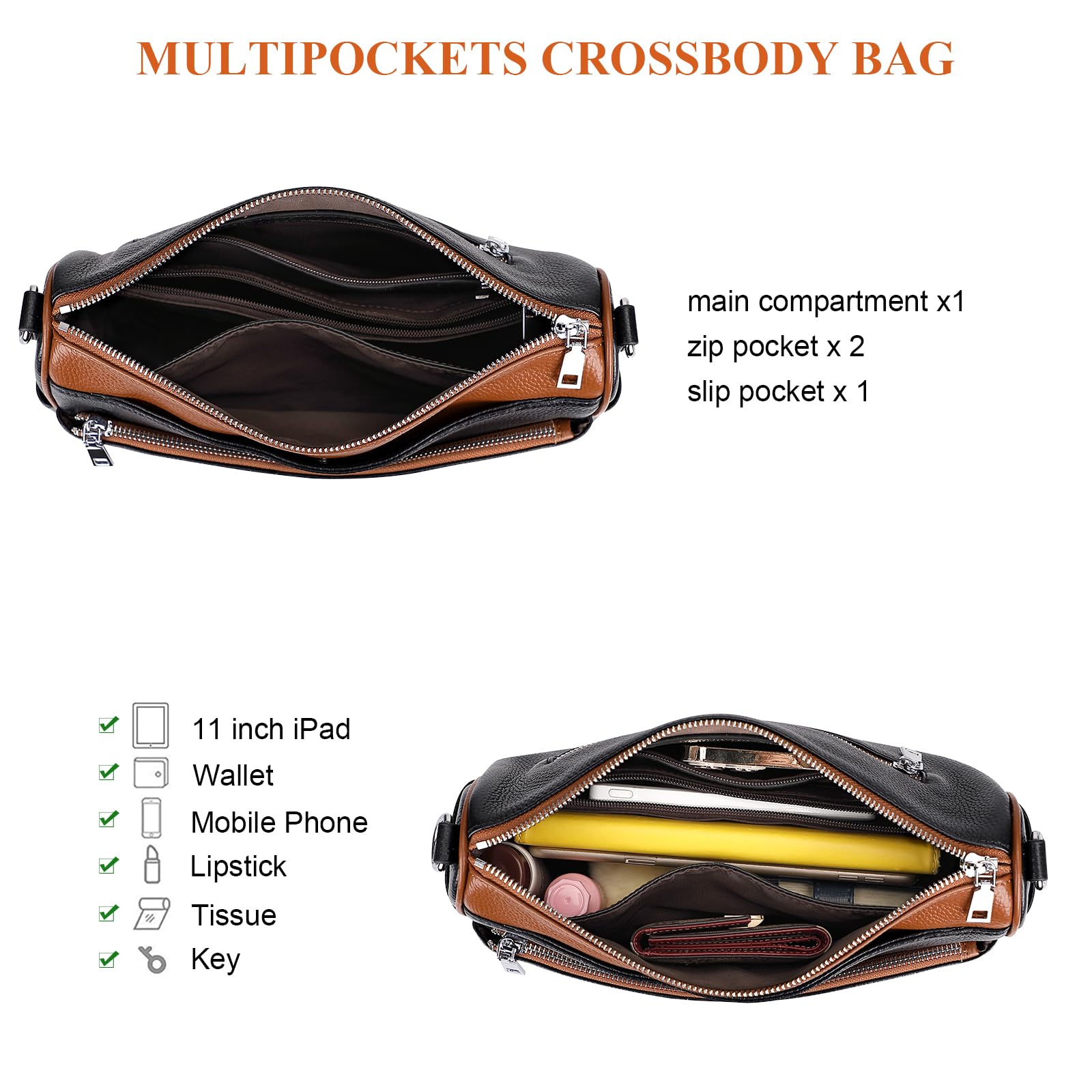 Genuine Leather Shoulder Bag for Women - Small Crossbody Handbag Purse - Stylish & Durable Ladies Handbag for Work, Travel & Everyday Use