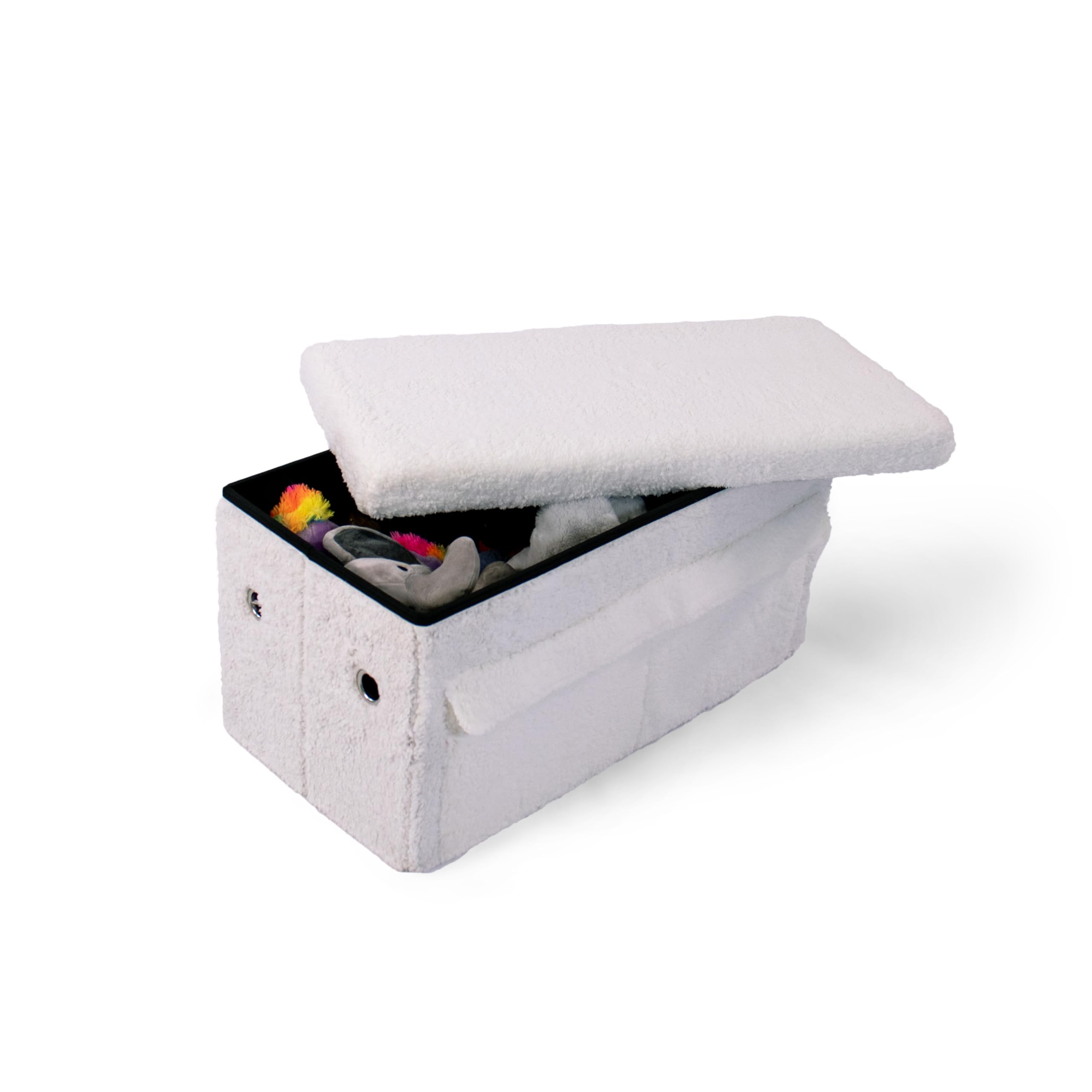 Humble Crew Shaggy Sherpa Collapsible Toy Storage Box Ottoman Bench with Lid - White | Kids Room Organization, Nursery Storage & Playroom Decor