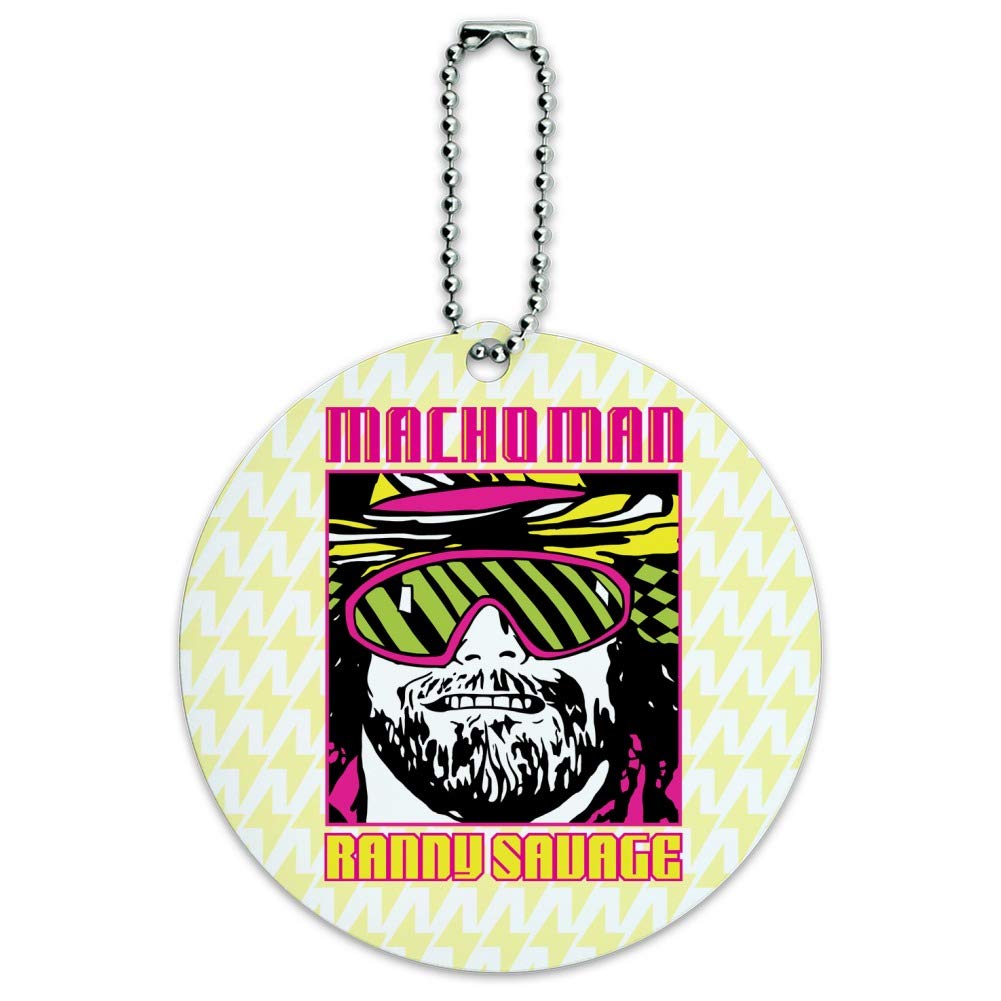 WWE Macho Man Bolt Round Luggage ID Tag - Durable Suitcase Name Tag for Carry-On Bags - Perfect for Travel, Backpacks & Gym Bags Identification