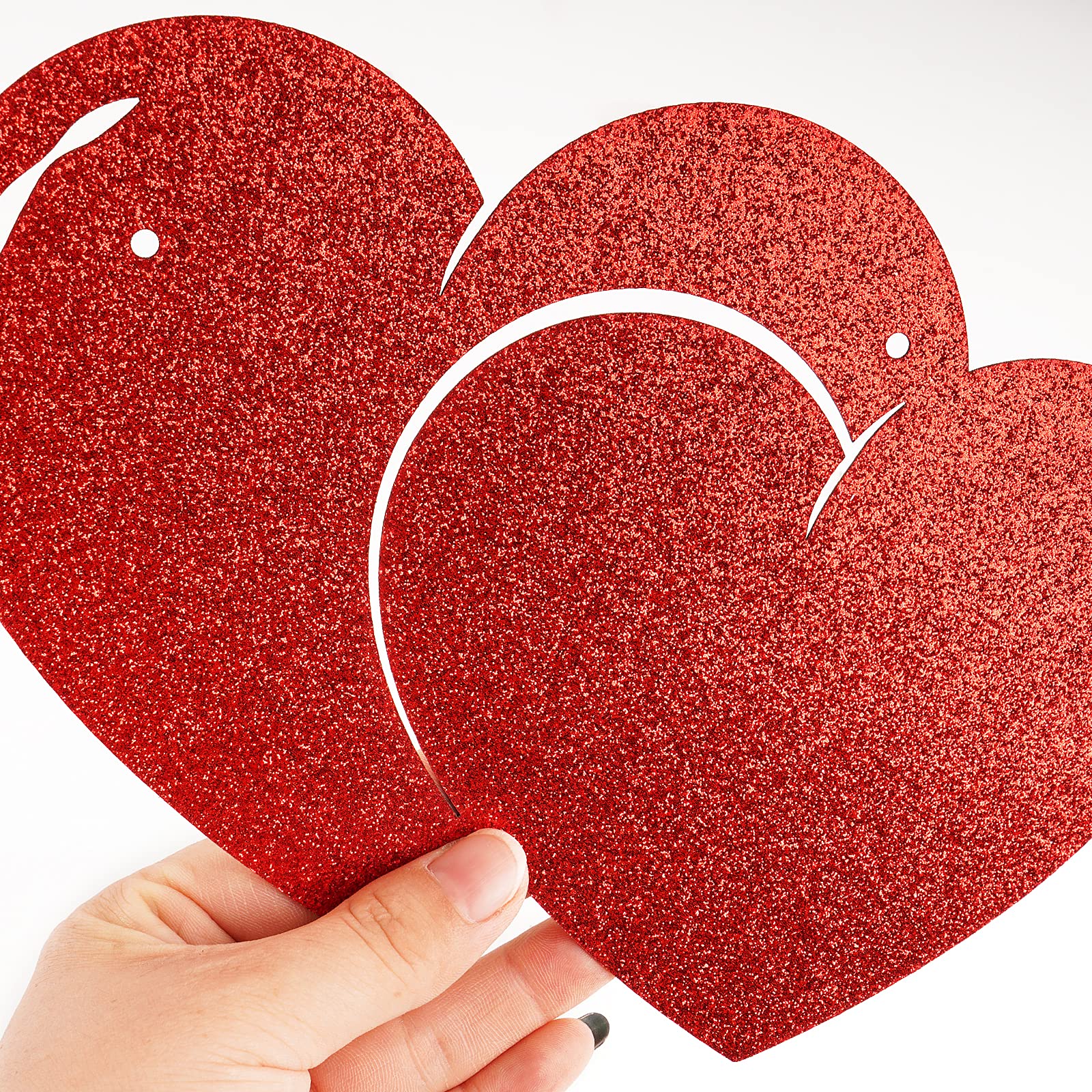 BETESSIN Happy Anniversary Banner - Glitter Paper Garland Bunting with Red Heart Photo Props for Wedding & Anniversary Decorations - Perfect for Party, Ceremony & Romantic Events - Red