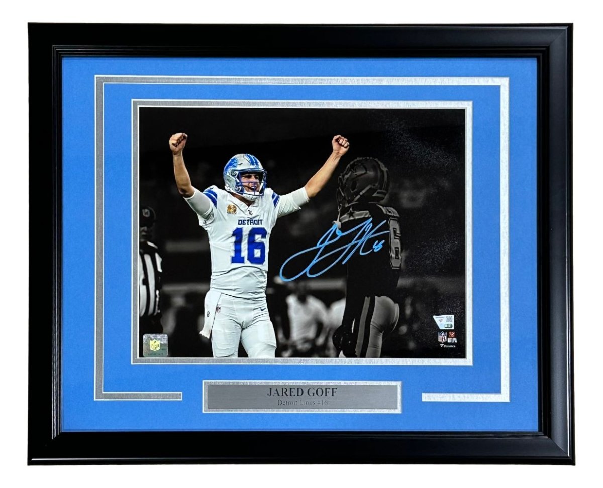 Jared Goff Autographed Framed 11x14 Detroit Lions Spotlight Photo - Limited Edition Collectible for Football Fans & Sports Memorabilia Enthusiasts - Perfect for Man Cave, Game Room, or Office Decor