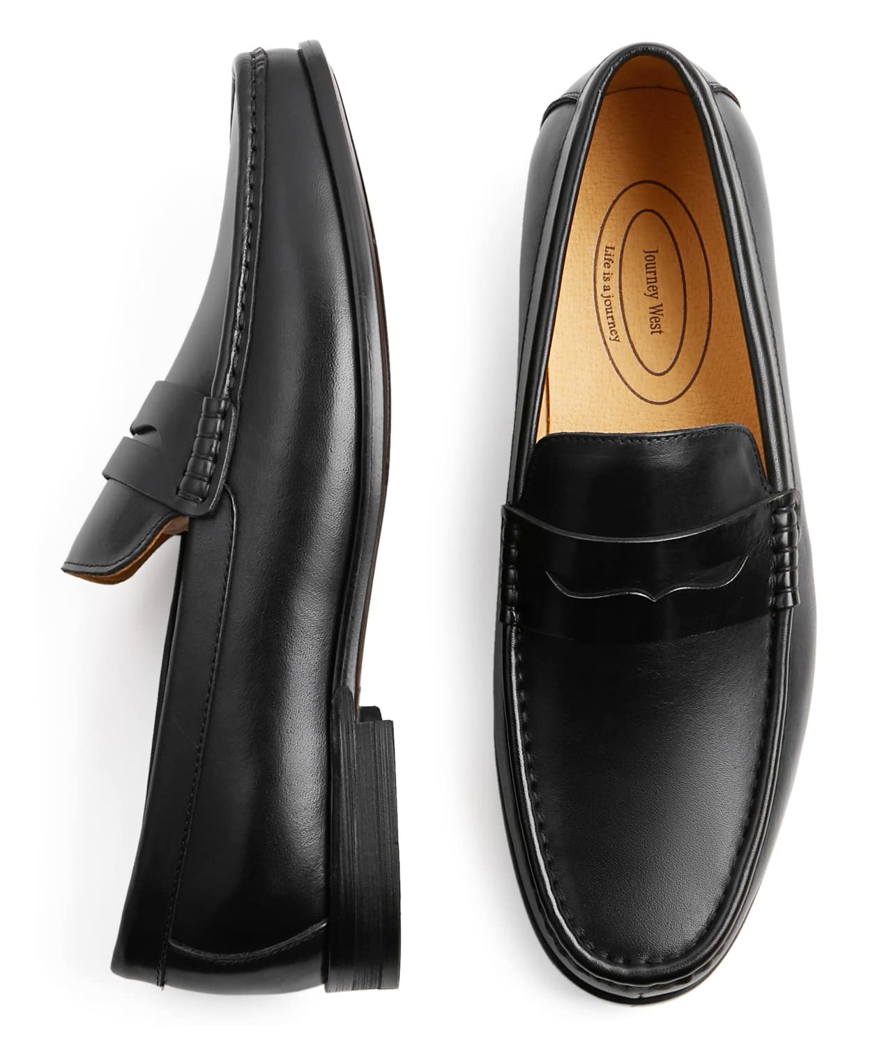 Journey West Men's Genuine Leather Penny Loafers - Slip-On Dress Shoes for Business & Casual Wear | Comfortable Office Shoes, Wedding Attire & Professional Outfits