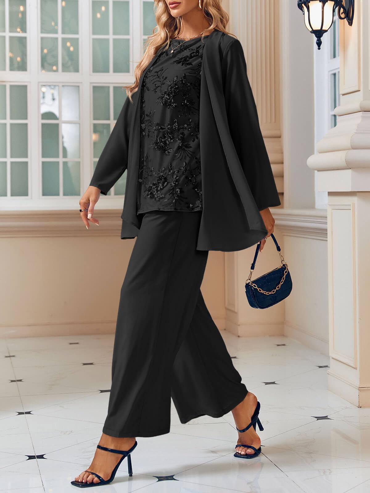 Elegant Women's 3-Piece Lace Pantsuit Set - Mother of the Bride Outfit, Wedding Guest Formal Attire, Special Occasion Dressy Suit | Perfect for Weddings, Parties, and Formal Events
