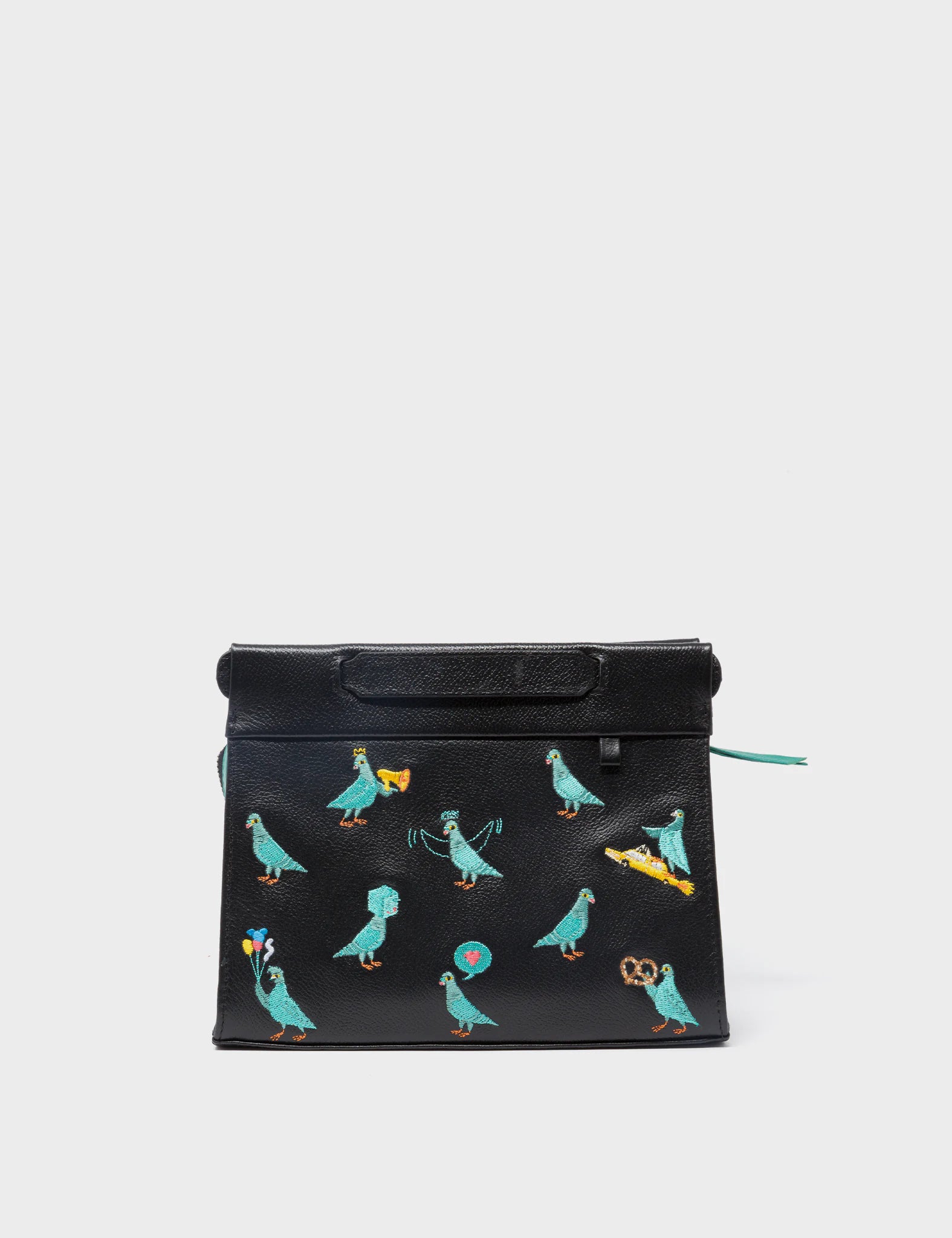 Vali Crossbody Small Black Leather Bag with Pigeonista Embroidery - Stylish & Compact Purse for Women, Perfect for Daily Use, Travel, and Date Nights