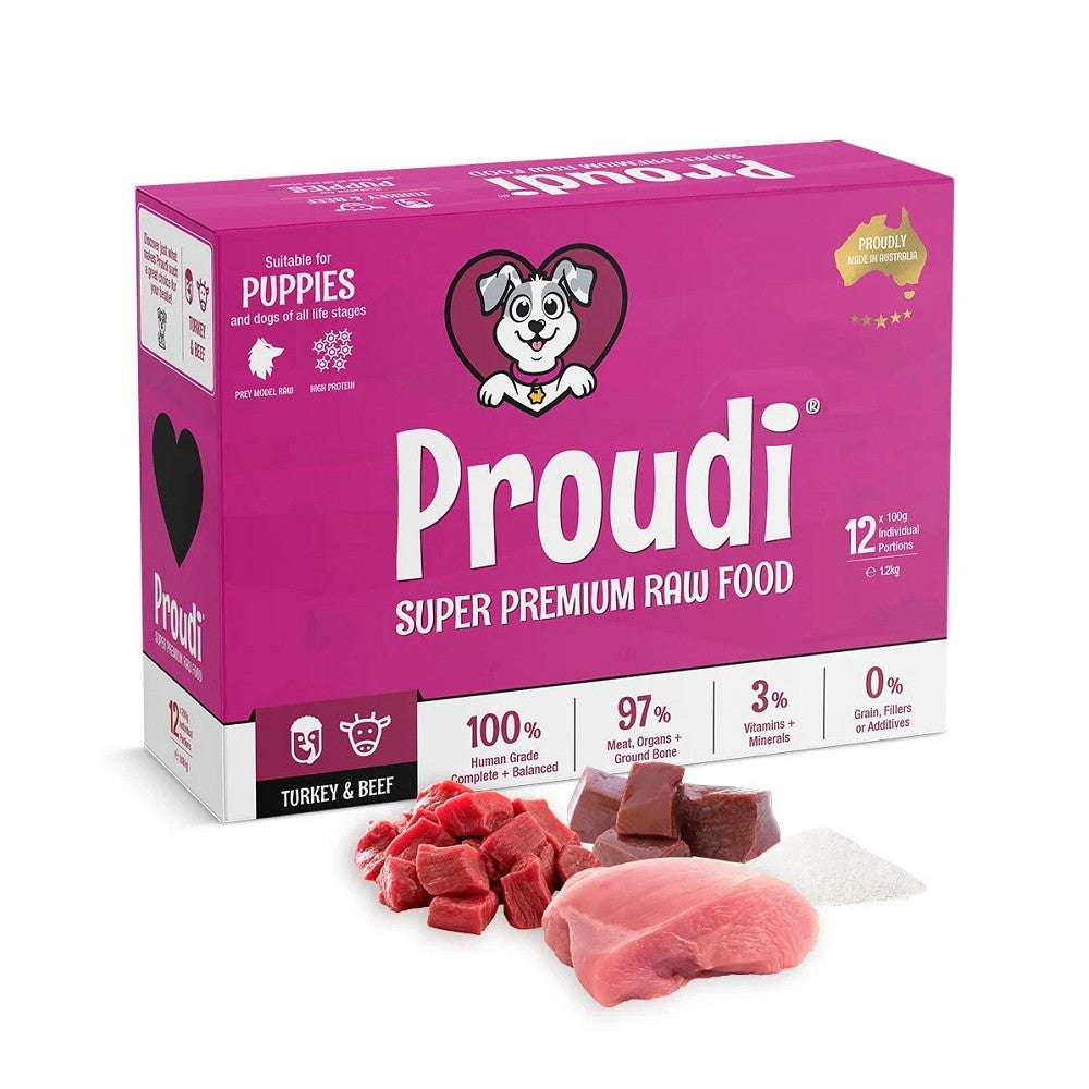 Premium Frozen Raw Turkey & Beef Puppy Food - High Protein Grain-Free Dog Food for Puppies - Perfect for Training, Growth & Digestive Health