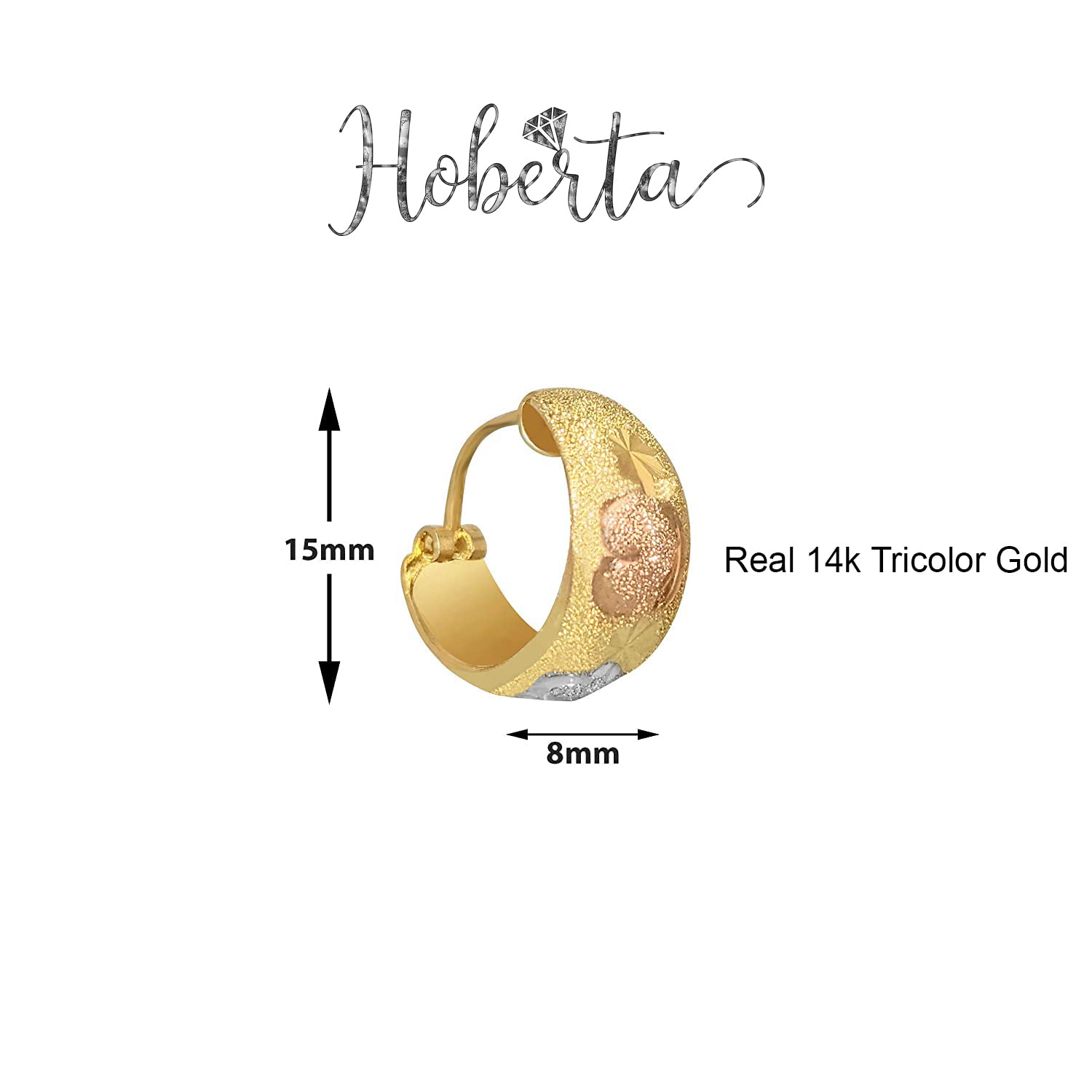 Hoberta Tricolor Hoop Earrings - 14k Solid Yellow Gold Earrings for Women & Girls - Hypoallergenic Jewelry for Sensitive Ears - Shiny Round 14 Karat Gold Hoops - Perfect Valentine's Day Gift, Anniversary Present & Everyday Wear