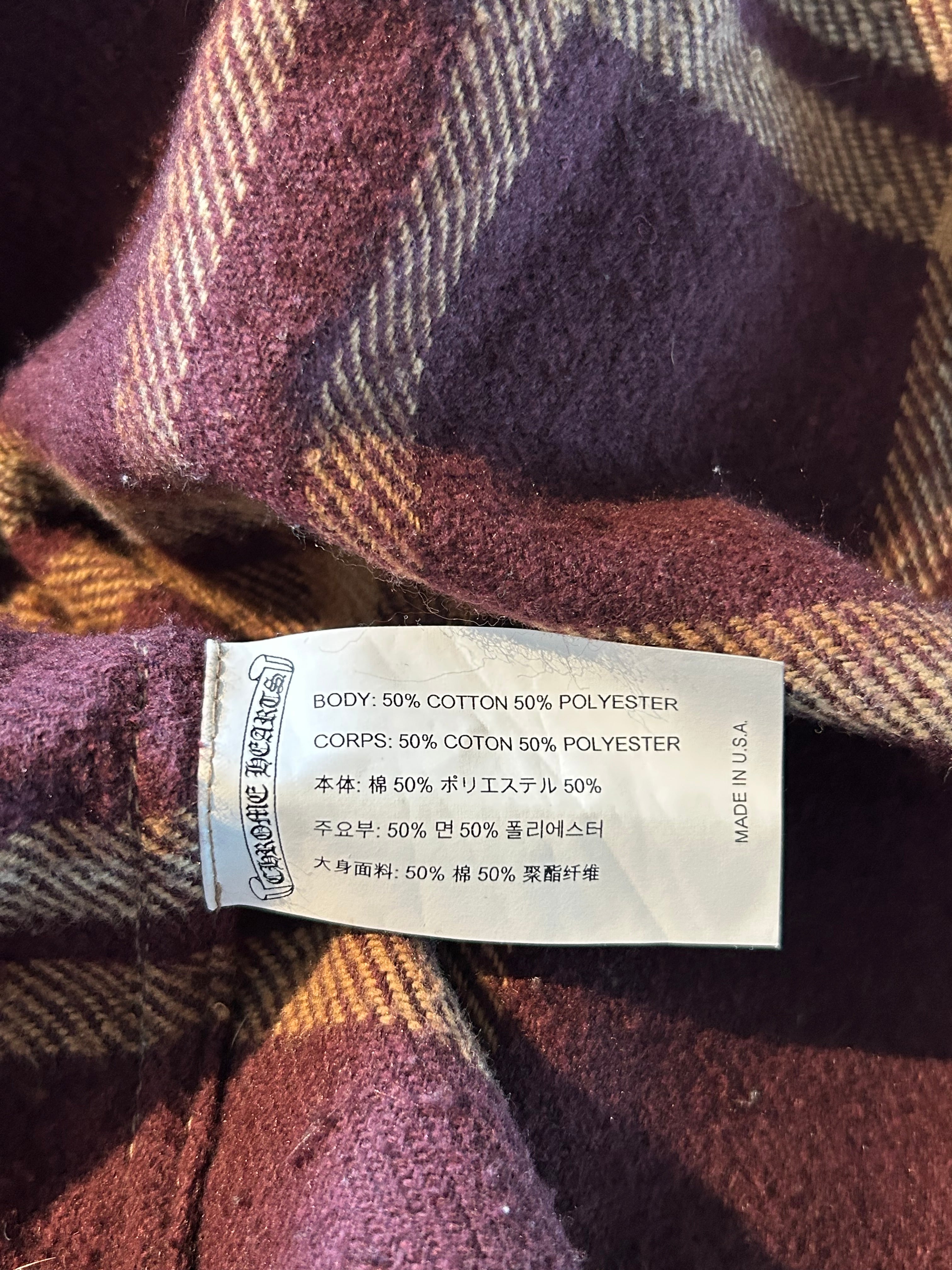 Chrome Hearts Burgundy & Yellow Plaid Jacket for Men | Stylish Vintage Flannel Shirt | Perfect for Casual Outfits & Streetwear Fashion