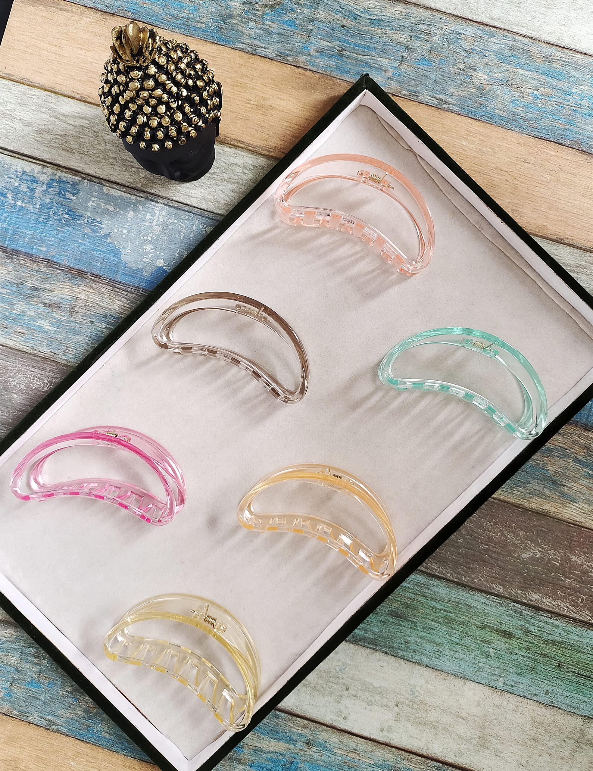 ANNA CREATIONS 6 Pcs Large Clear Hair Claw Clips - Strong Hold Long Jaw Clutches for Women & Girls - Perfect for Thick Hair, Ponytails & Updos