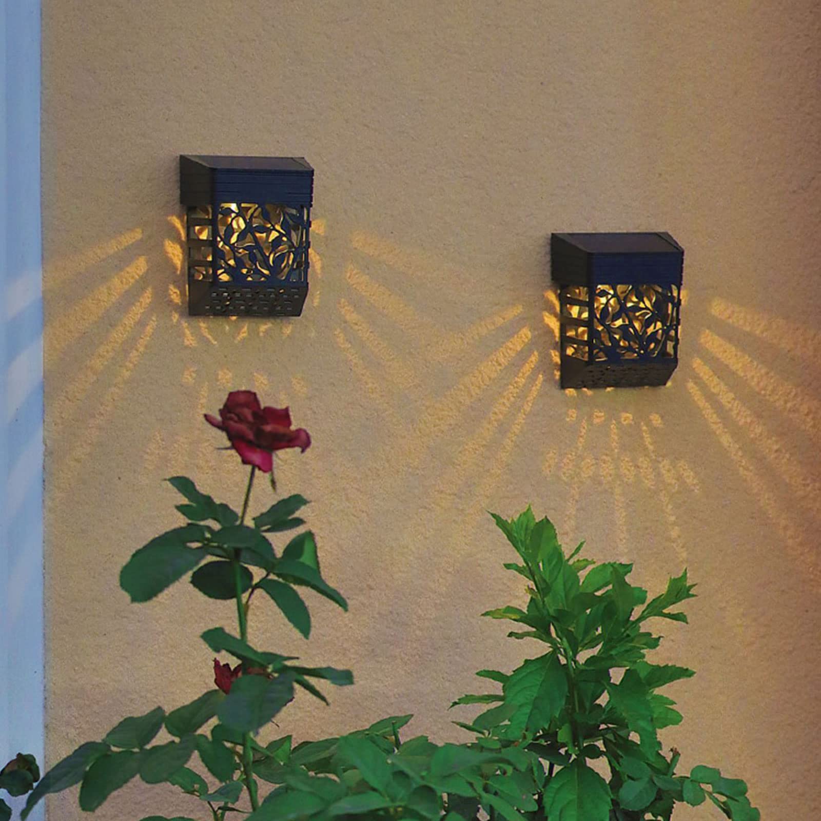 2 Pack Solar Deck Lights Outdoor - Waterproof Solar Wall Lights for Garden, Pathway, Fence Post - Decorative Hollow Design Solar Lighting for Steps, Deck & Yard - Perfect for Patio, Walkway & Landscape Lighting