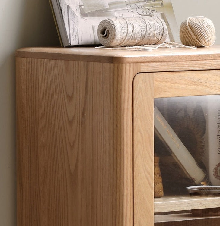 Solid Oak Wood Side Cabinet - Rustic Home Storage Organizer for Living Room, Bedroom, or Entryway