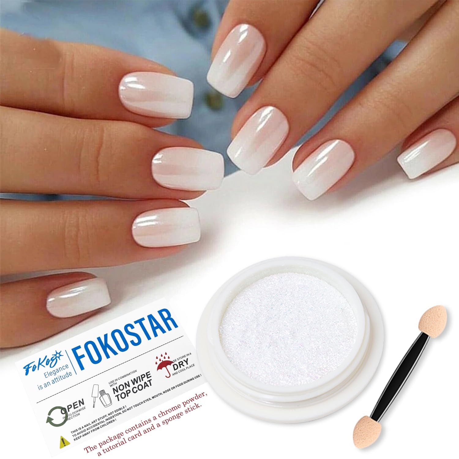 Magic White Pearl Chrome Nail Powder - Holographic Glitter Manicure Pigment for Shell Nails Art | DIY Aurora Moonlight Nail Design with Free Tools | Perfect for Salon, Home Manicure & Special Occasions
