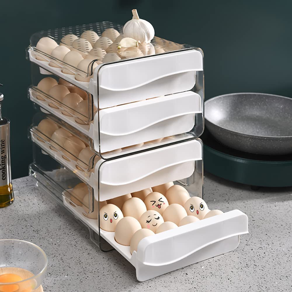 Clear Plastic Refrigerator Egg Storage Container with 2 Drawers & 40 Grids - Egg Holder Organizer for Kitchen Fridge | Perfect for Farm Fresh Eggs, Meal Prep & Space Saving