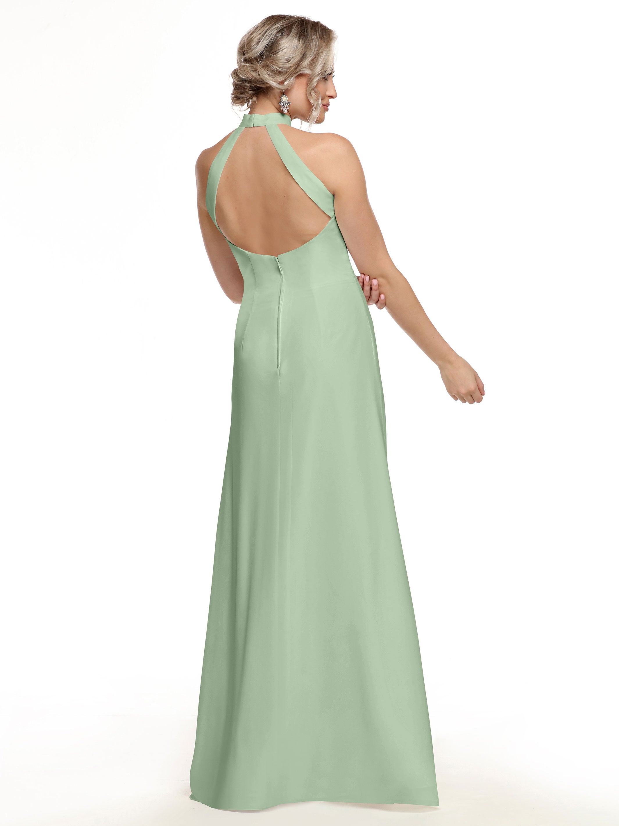 Elegant 80138 Chiffon A-Line Bridesmaid Dress with Keyhole Halter Neckline - Perfect for Weddings, Formal Events & Special Occasions