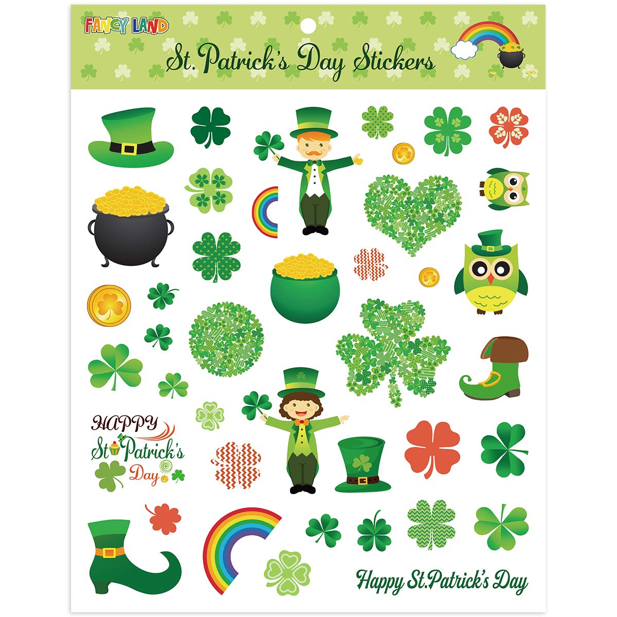 400 Pcs St. Patrick's Day Shamrock Stickers for Kids - 8 Sheets Party Decorations, DIY Crafts, Scrapbooking, Classroom Activities & Irish-Themed Celebrations