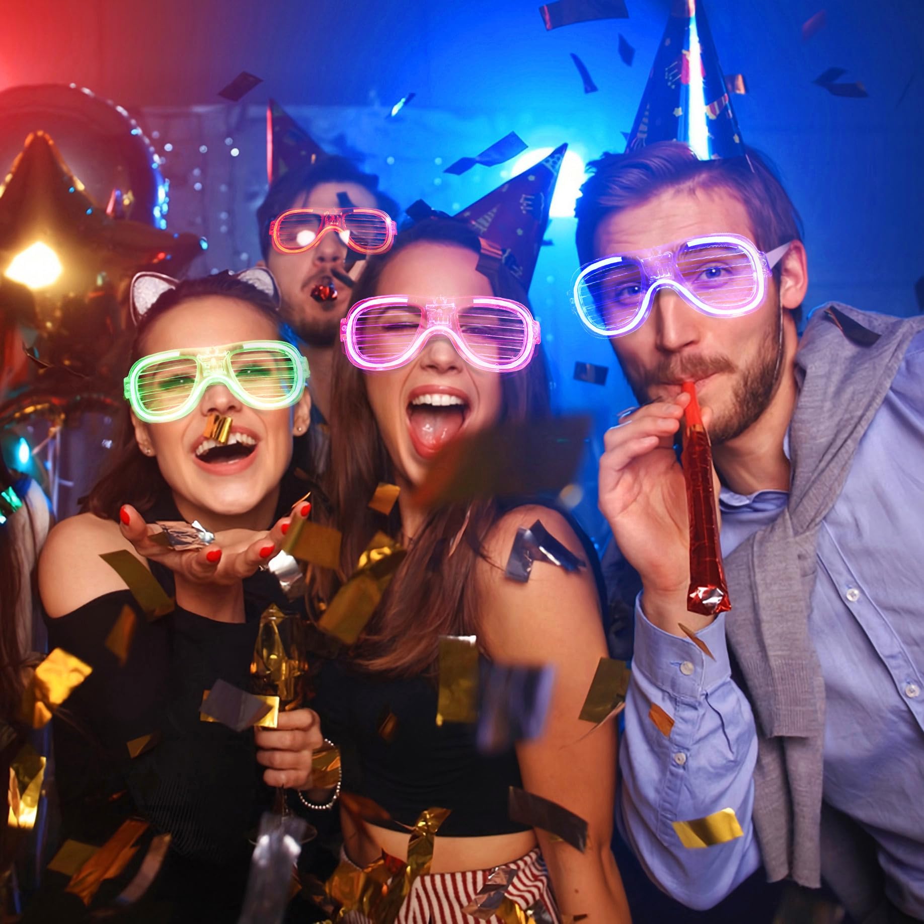 Fsmiling 24 Pack LED Light Up Glasses for Adults - Glow in The Dark Party Glasses, Fun Party Favors & Accessories for Halloween, Raves, Concerts & Night Events