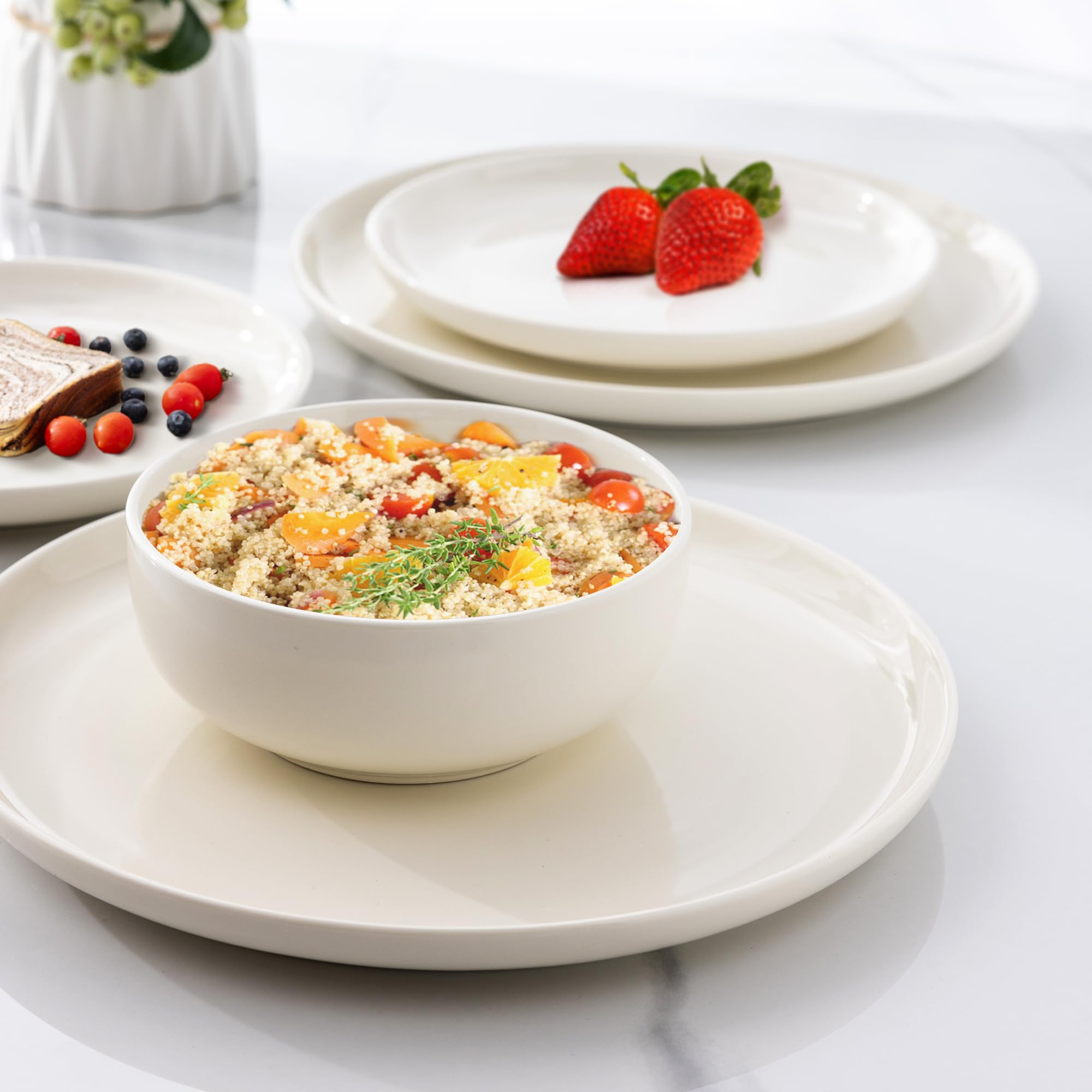 AmorArc 8.5 Inch Ceramic Plates Set of 6 - Stoneware Dinner Plates for Salad, Dessert, Appetizer | Microwave, Dishwasher & Oven Safe | Scratch Resistant Deep Plates | Perfect for Family Dinners, Parties & Restaurant Use