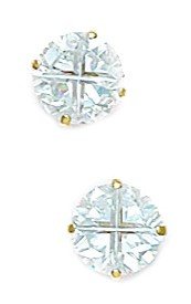 14K Yellow Gold 7mm 4-Segment Round Cubic Zirconia Simulated Diamond Basket Earrings for Women | Elegant Jewelry Gift for Anniversary, Wedding & Special Occasions