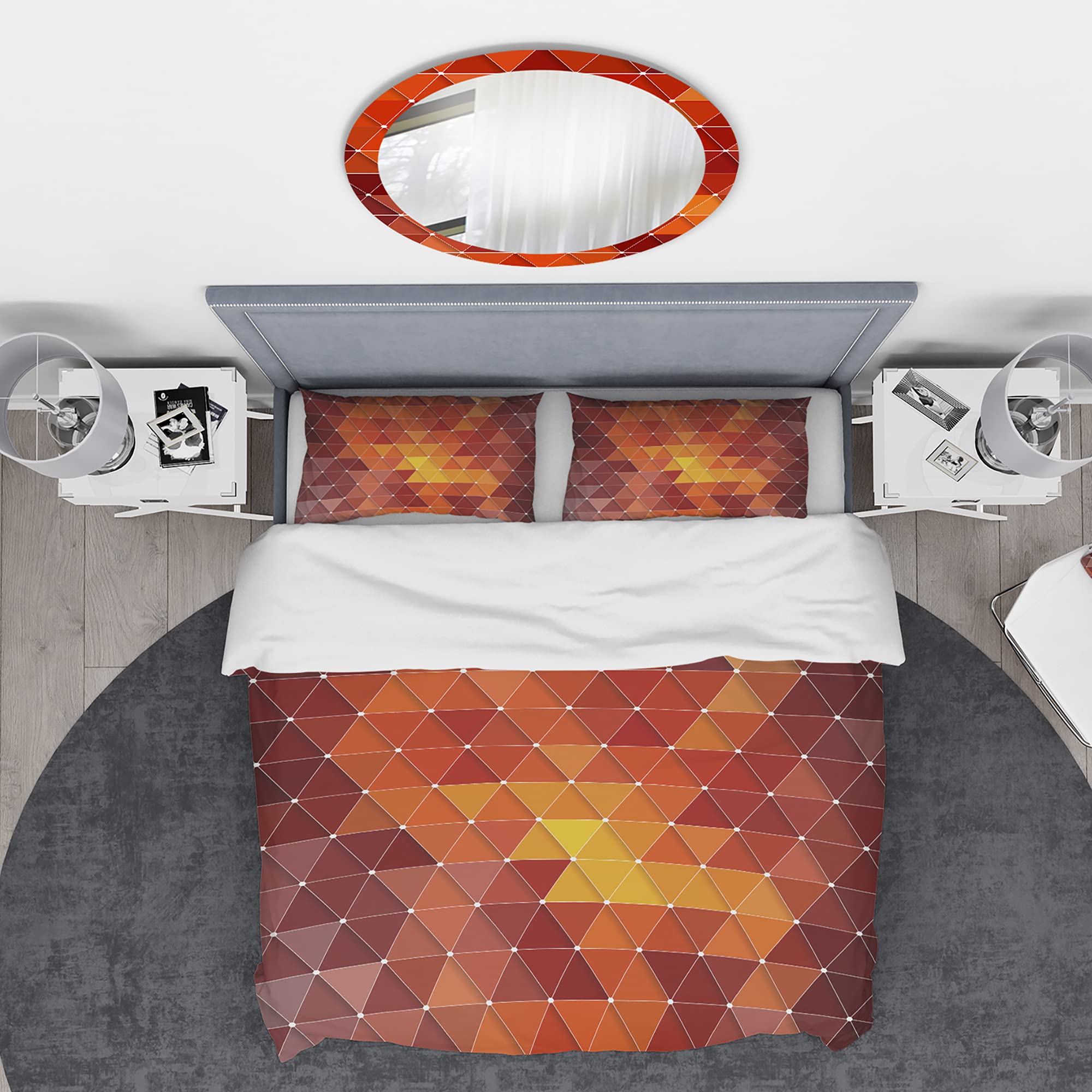 DesignQ Red & Orange Geometric Duvet Cover Set - Twin Size 3-Piece Modern Bedding, Contemporary Triangle Pattern, All-Season Comfort for Home & Guest Room Decor