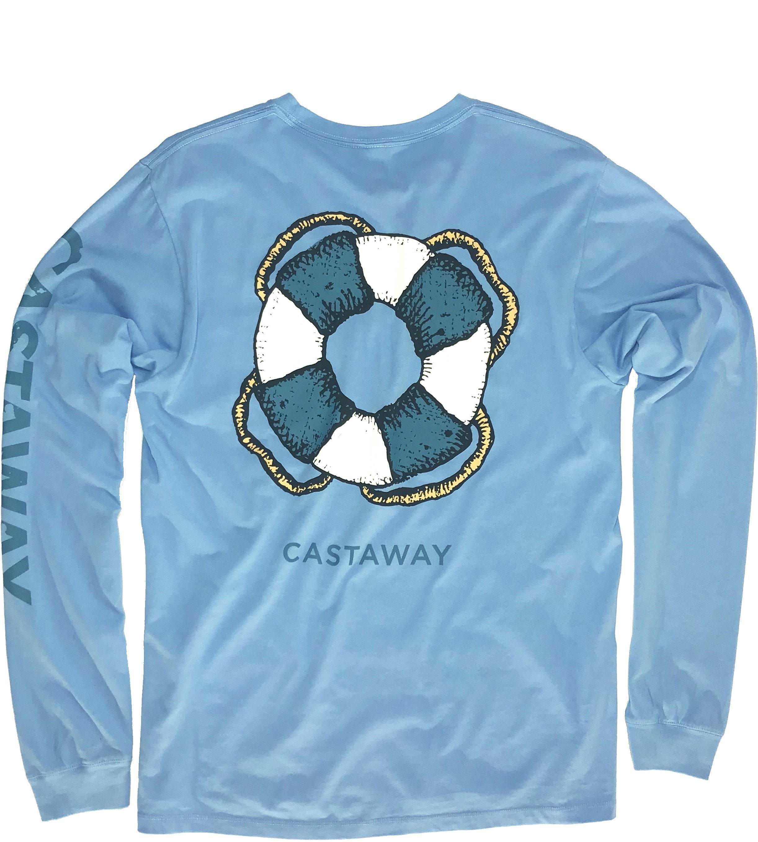 Men's Long Sleeve Beach Tee Shirt - Soft Azure Blue Casual Wear for Summer Vacation & Outdoor Activities