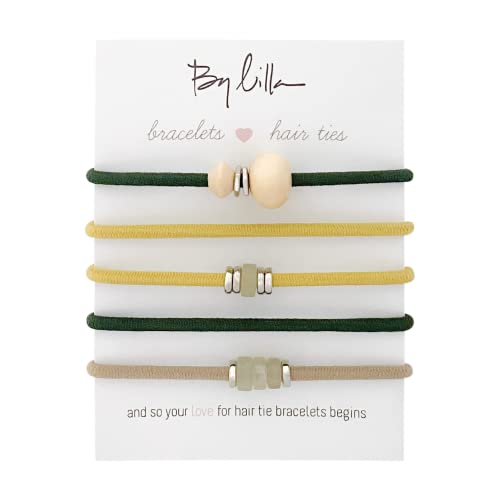 Lilla Pine Mini Stack Elastic Hair Ties and Bracelets Set of 5 - No Crease Hair Accessories for Women & Fashion Bracelets - Silver | Perfect for Workouts, Office Wear, and Everyday Style