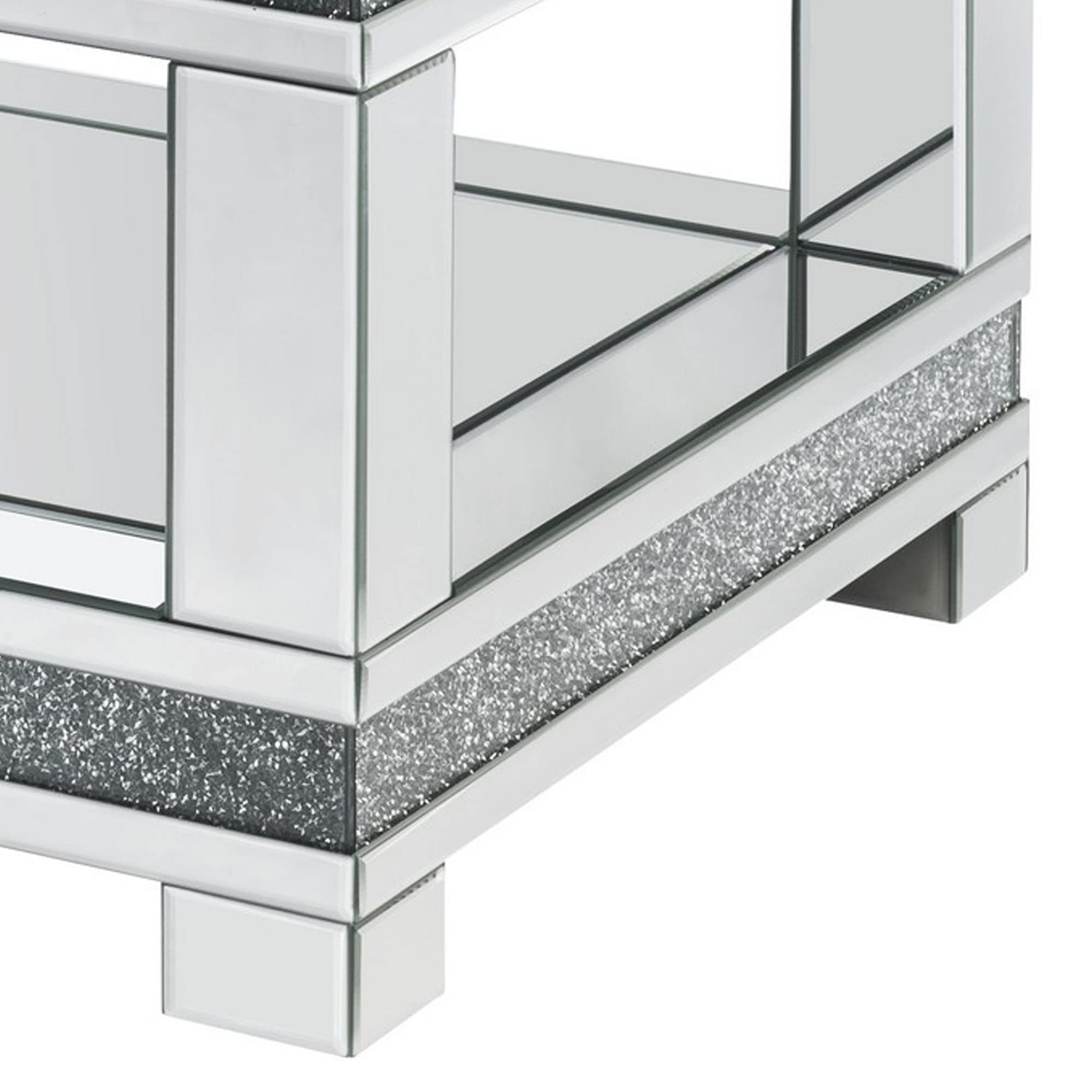 Benjara Modern Coffee Table with Open Shelf & Mirror Panels - Silver Finish | Stylish Living Room Centerpiece for Small Spaces & Contemporary Decor
