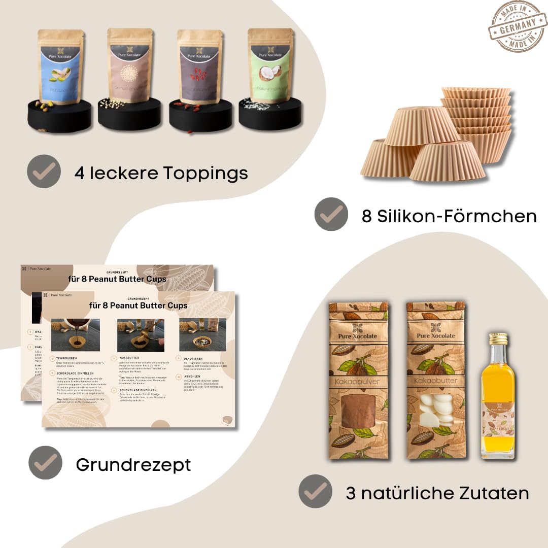 Vegan DIY Peanut Butter Chocolate Cups Kit - Homemade Vegan Chocolates with Toppings for Christmas, Birthday Gifts & Baking Fun | Perfect for Holiday Treats, Party Favors & DIY Dessert Making