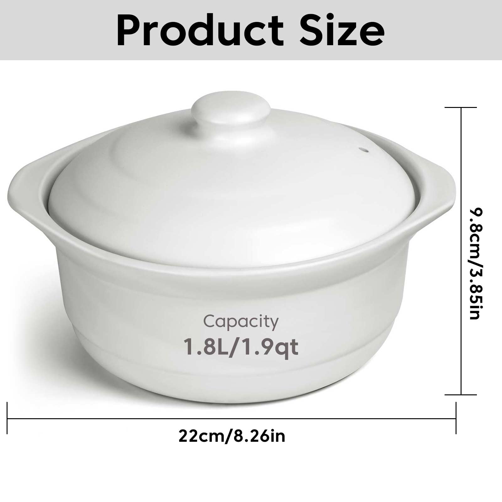 1.9-Quart Ceramic Cooking Pot with Lid - Clay Earthenware Casserole Stew Pot for Stovetop & Oven - Traditional Chinese Stockpot for Soups, Stews & Braising - Perfect for Slow Cooking & Serving Dishes