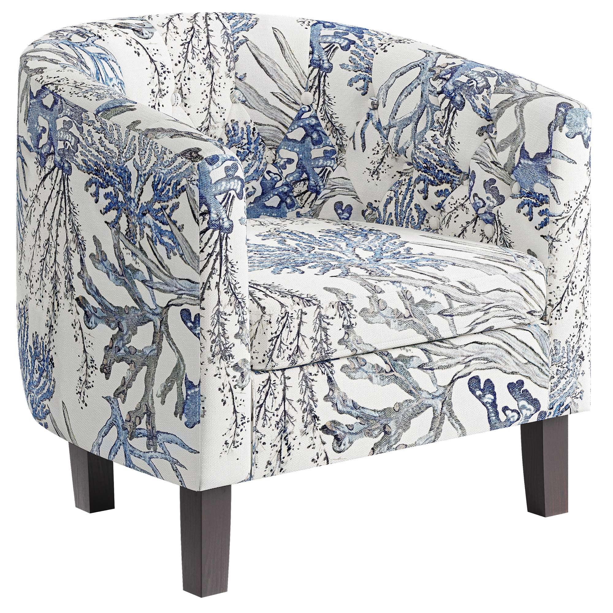 BELLEZE Accent Chairs Set of 2, Elegant Upholstered Tufted Barrel Armchairs with Sturdy Legs - Blue Coral Linen Fabric, Perfect for Living Room, Bedroom & Home Office Decor
