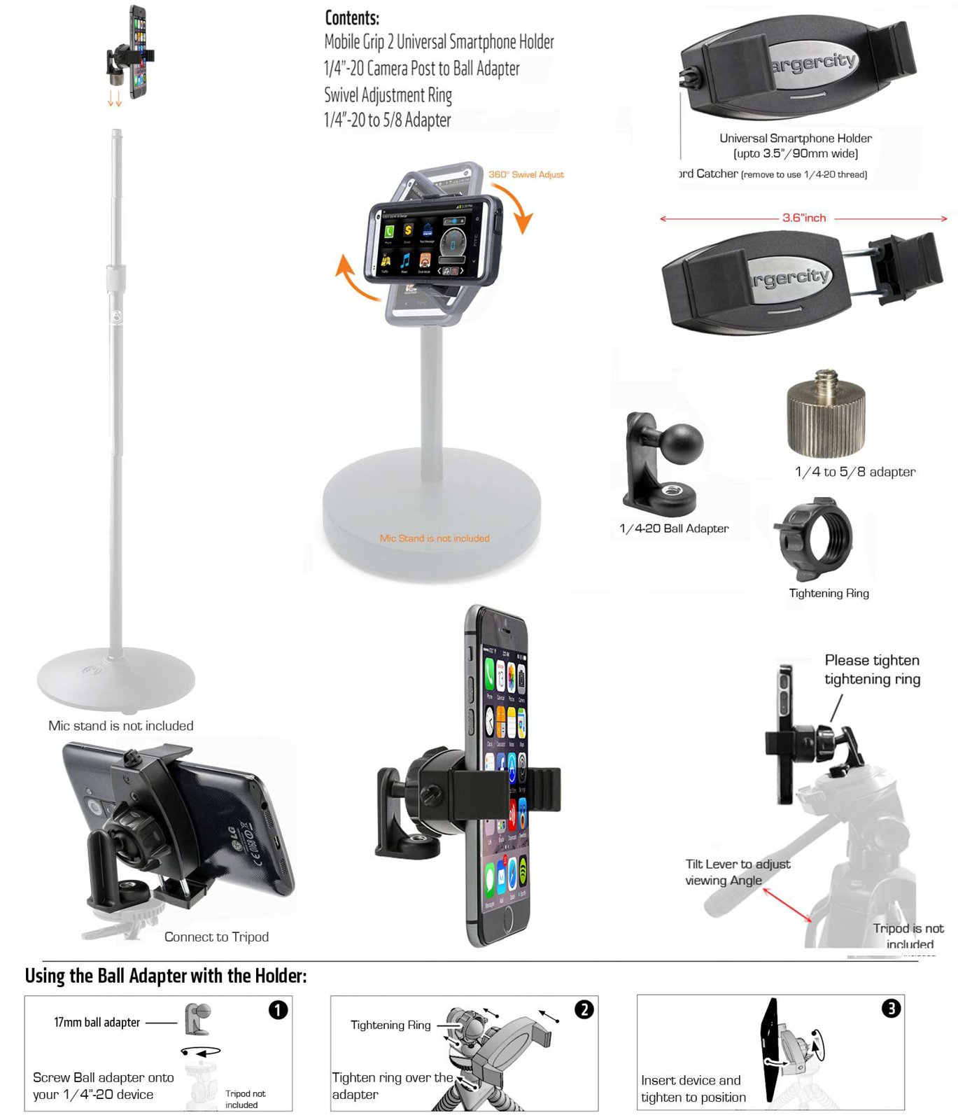 360° Swivel Adjustable Smartphone Holder with 5/8