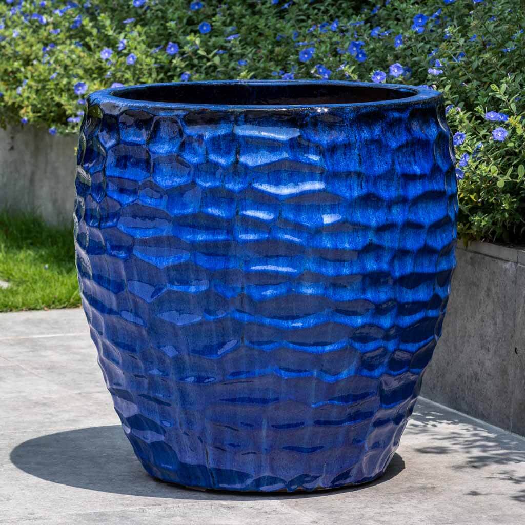 Campania International Kowloon Planter Set of 2 - Riviera Blue Ceramic Flower Pots for Indoor & Outdoor Plants - Perfect for Patio, Garden, and Home Decor