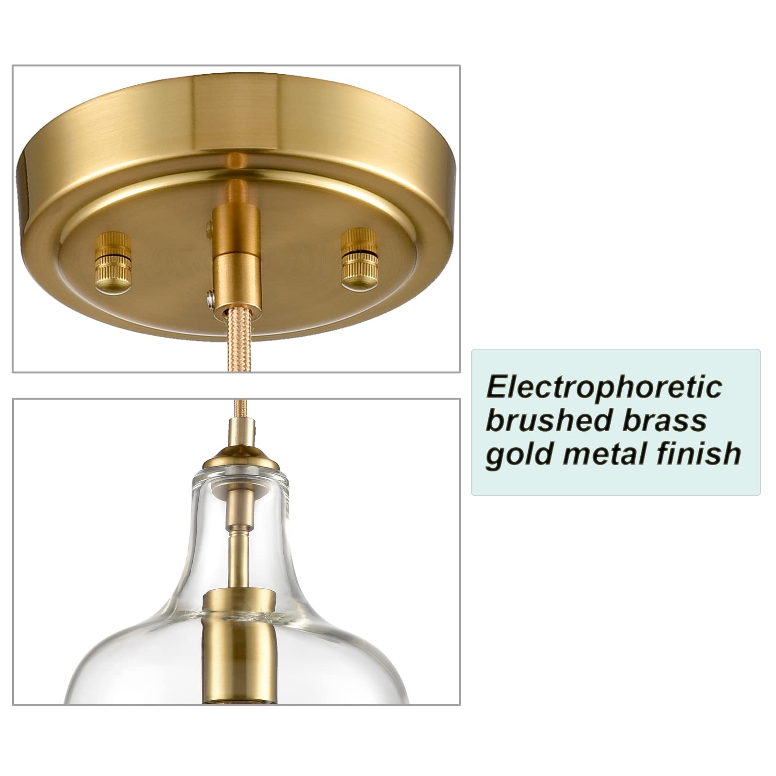HYDELITE Modern Brushed Gold Pendant Light Fixture - Clear Glass Adjustable Cord Hanging Chandelier with Bell Shape for Kitchen Island, Dining Room & Living Room Lighting Decor