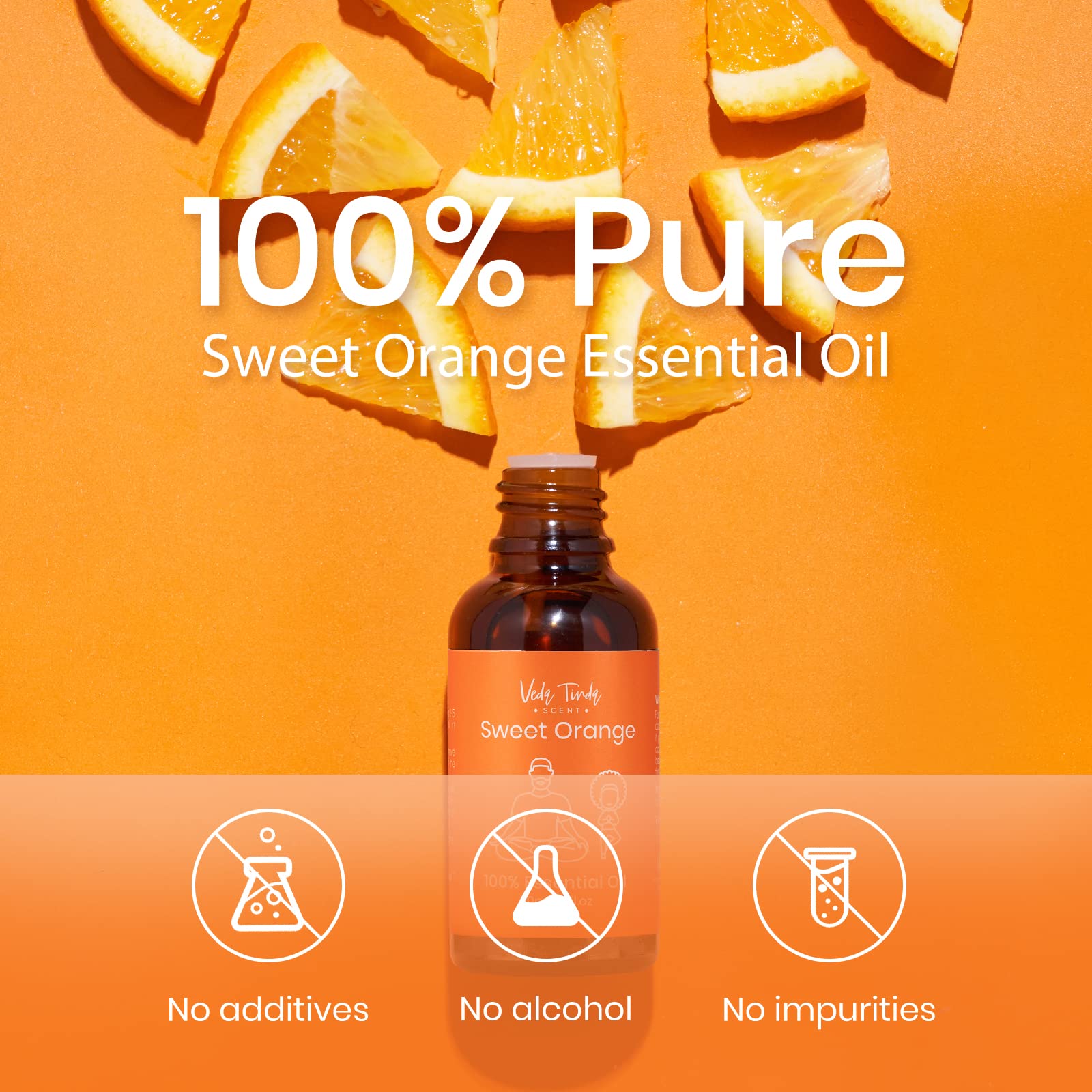 Veda Tinda Sweet Orange Essential Oil - 100% Pure Natural Organic Aromatherapy Oil for Mood Boosting, Stress Relief & Mental Clarity | 1 fl oz (30ml) for Diffusers, Massage & DIY Skincare | Perfect for Home Spa, Yoga & Relaxation