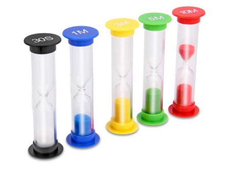WOIWO 5-Piece Colorful Plastic Sand Timer Set - 30 Sec, 1 Min, 3 Min, 5 Min, 10 Min Hourglass Sand Clock for Kids Learning, Games, Cooking, Classroom & Time Management Activities