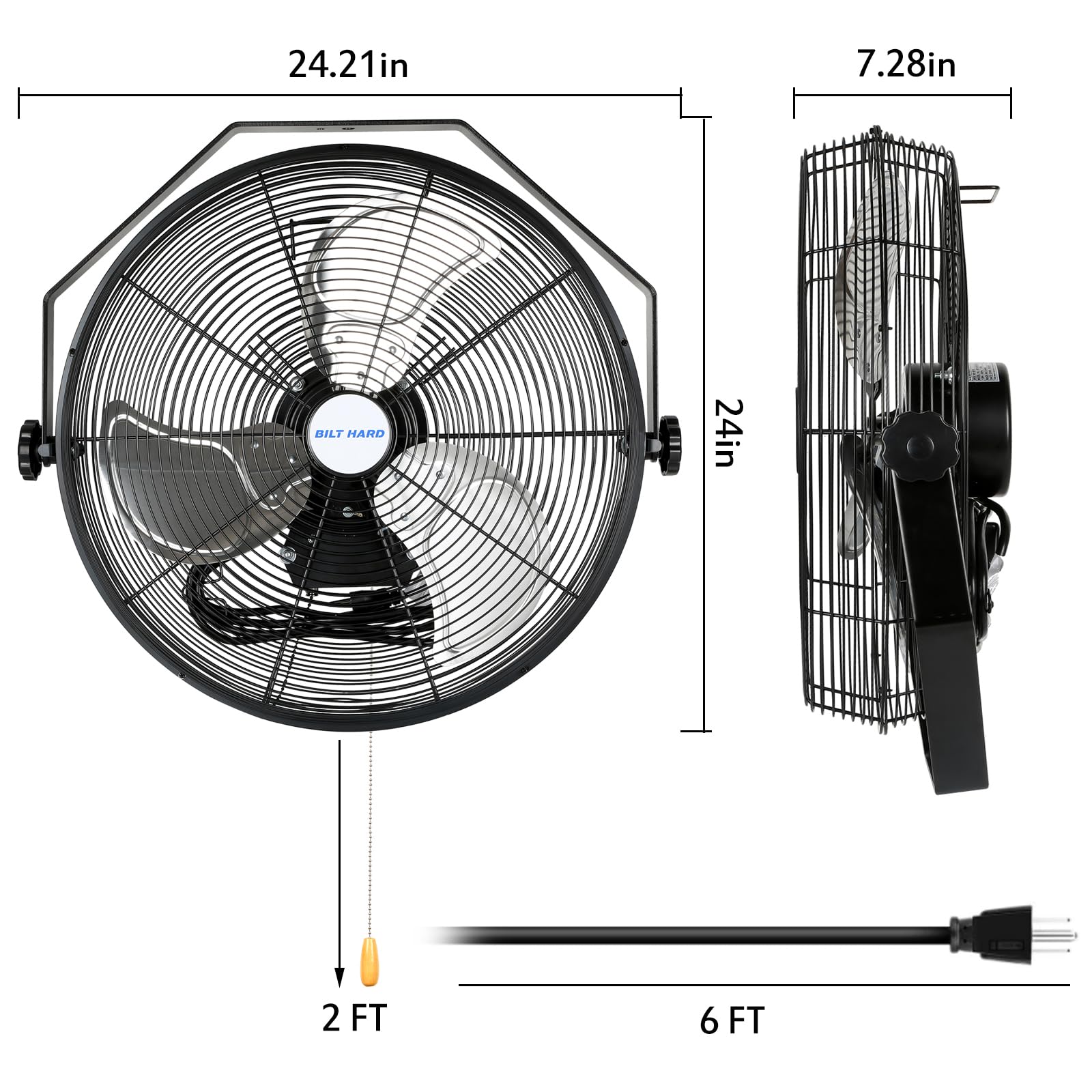 BILT HARD 20 Inch High Velocity Industrial Wall Fan - 4600 CFM, 3-Speed Adjustable, Sealed Motor, Wall Mount Fan (2 Pack) - Perfect for Warehouses, Garages, Workshops, and Large Spaces