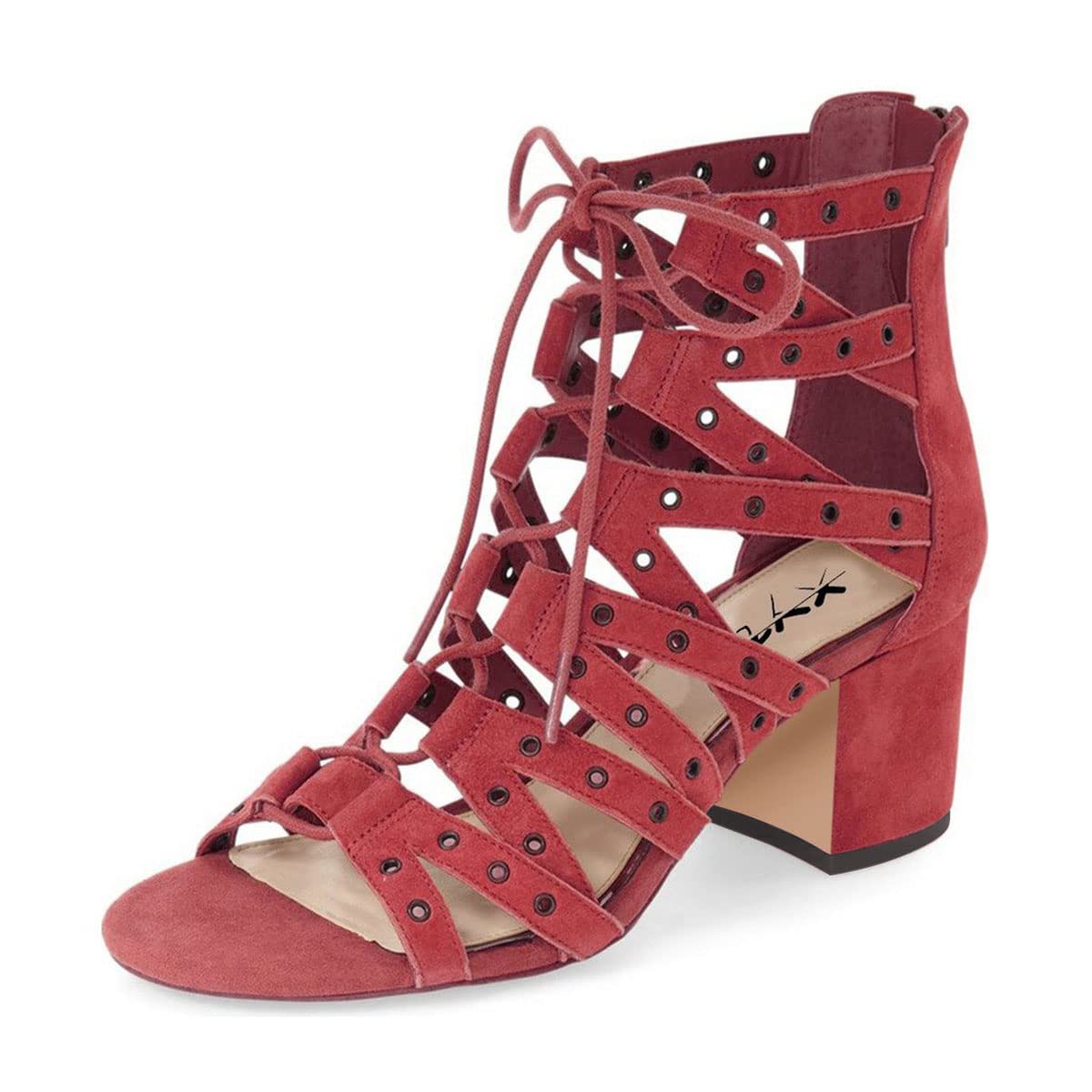 XYD Women's Gladiator Sandals - Caged Block Heel, Open Toe with Grommet Straps & Cutout Back Zipper Design - Perfect for Summer Parties, Weddings & Night Out Dress Shoes