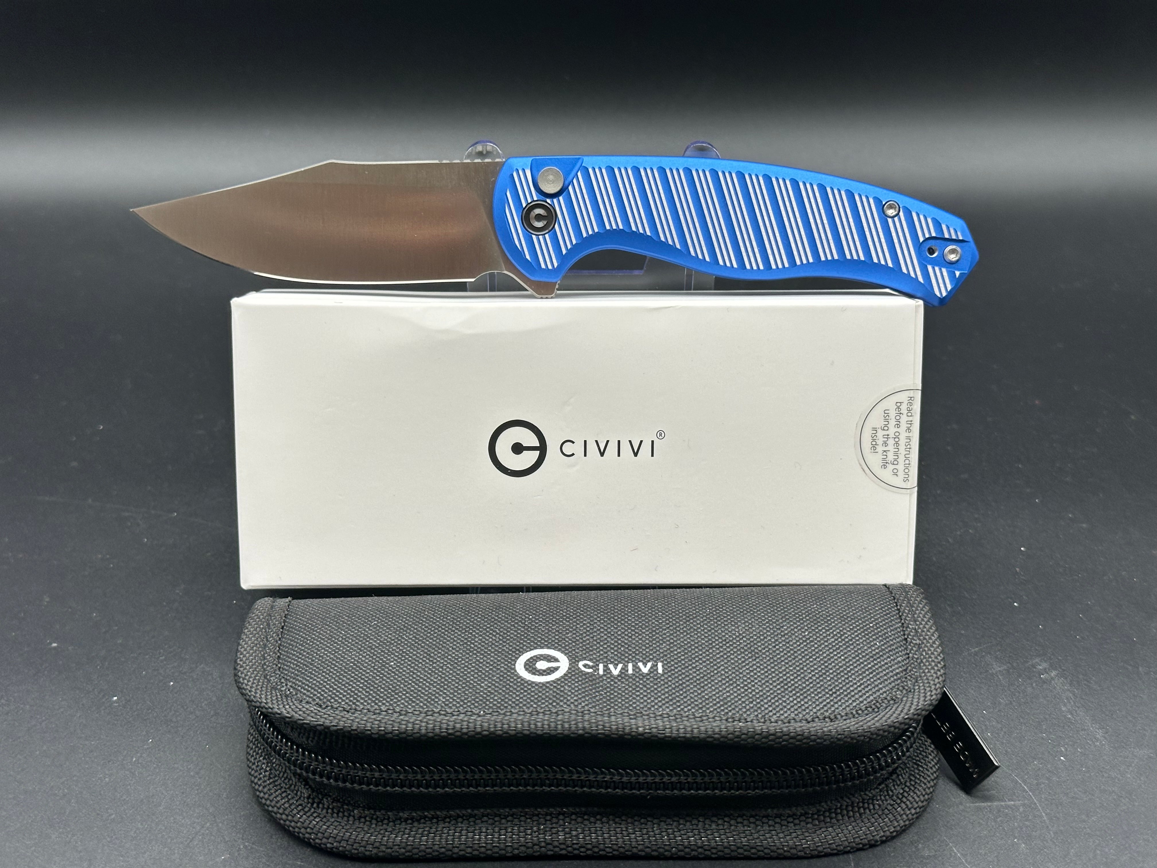 CIVIVI STORMHOWL Folding Knife - Bright Blue/Satin Flat Aluminum Handle, Nitro-V Steel Blade, Clip Point Plain Edge - EDC Pocket Knife for Outdoor Camping, Hiking & Everyday Carry (Model C23040B-2)