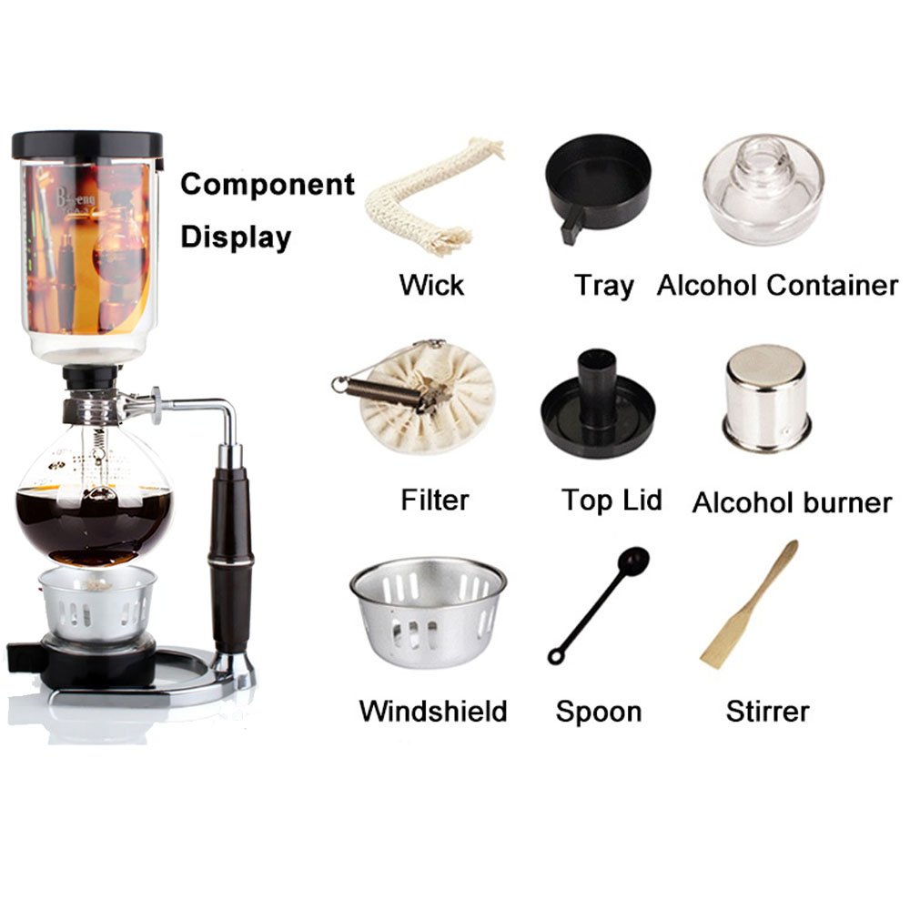 Premium Glass Coffee Syphon Vacuum Brewer - Elegant Stovetop Coffee Maker for Home & Cafe Use | Perfect for Pour-Over, Cold Brew & Specialty Coffee Preparation