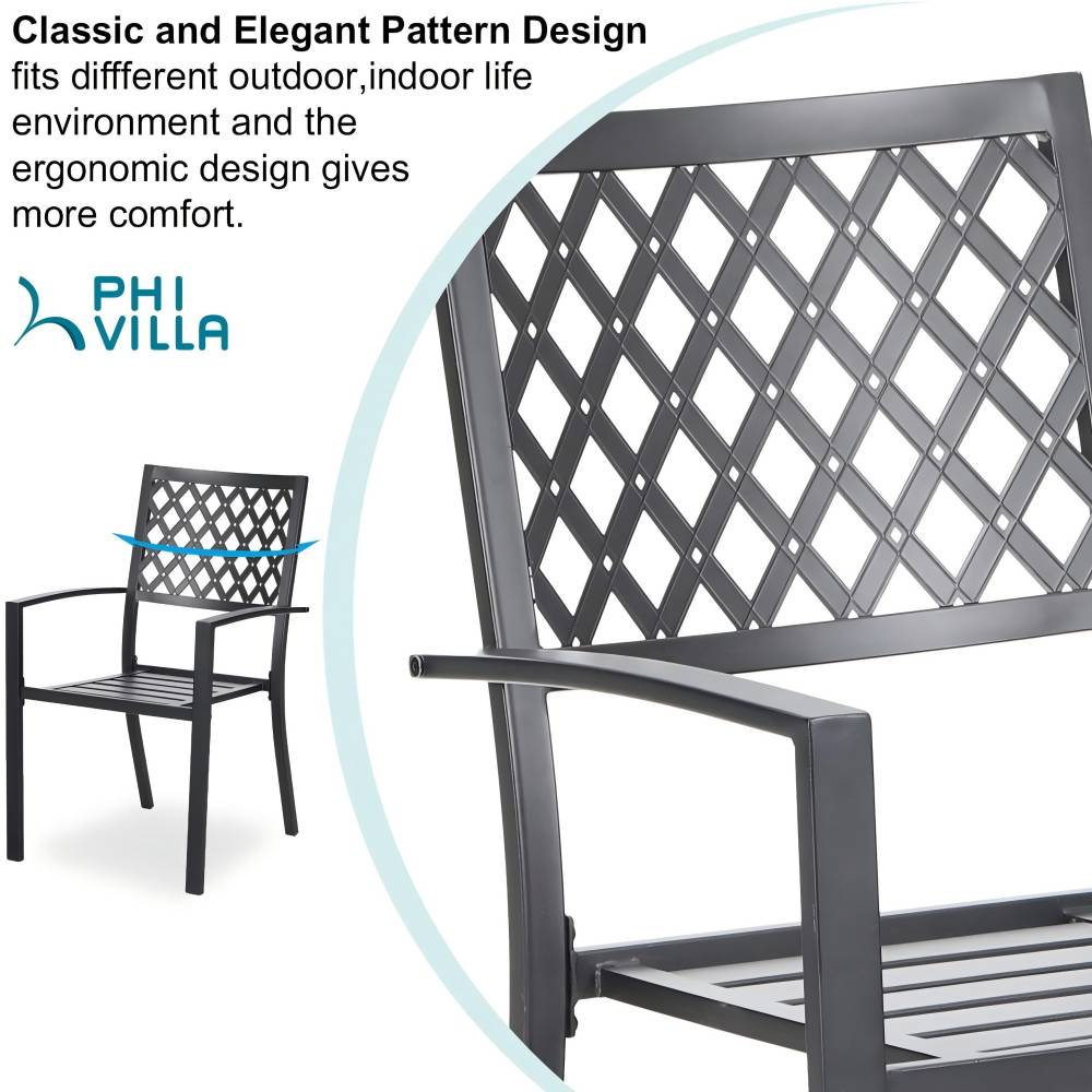 PHI VILLA 6-Piece Metal Outdoor Dining Chairs Set with Armrests - Durable Patio Furniture for Kitchen, Backyard, Balcony, Garden & Poolside - Perfect for Entertaining Guests & Outdoor Relaxation